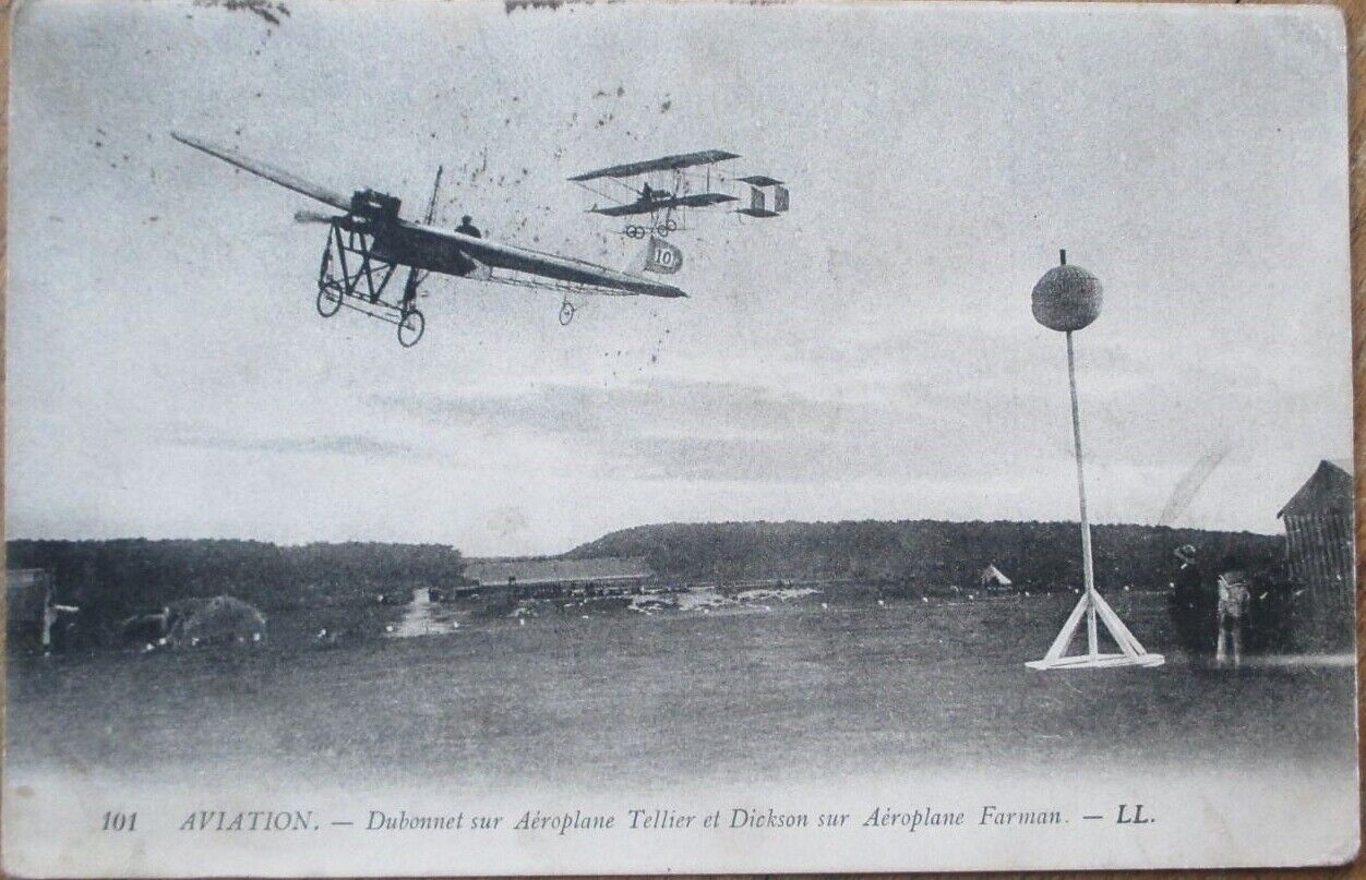 French Aviation 1916 Postcard: Dubonnet & Airplane Tellier, Dickson & Farman