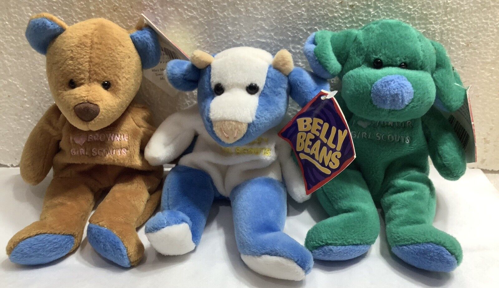 Lot of 3 Vintage GIRL SCOUT Plush Daisy Brownie Junior Bear Cow 8”