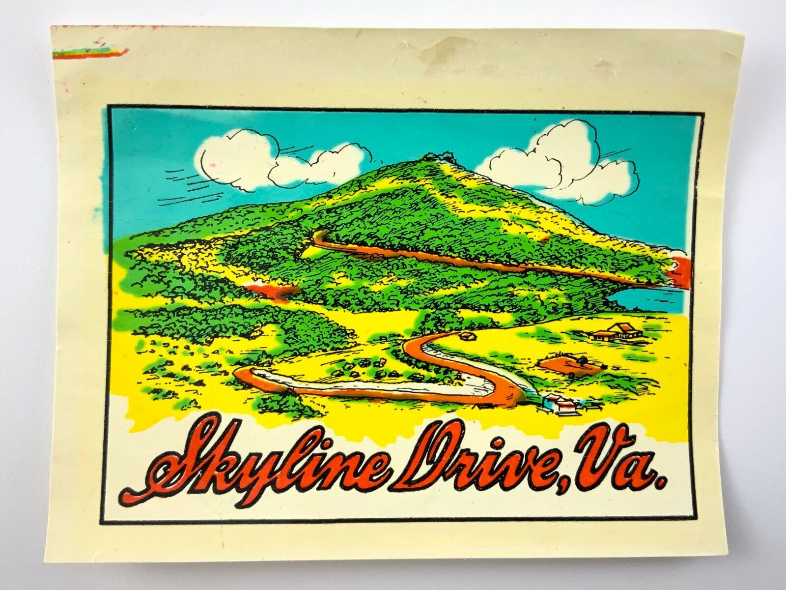 Vintage 1940s Car Bumper Sticker Skyline Drive Virginia 4x3in Accessory V138