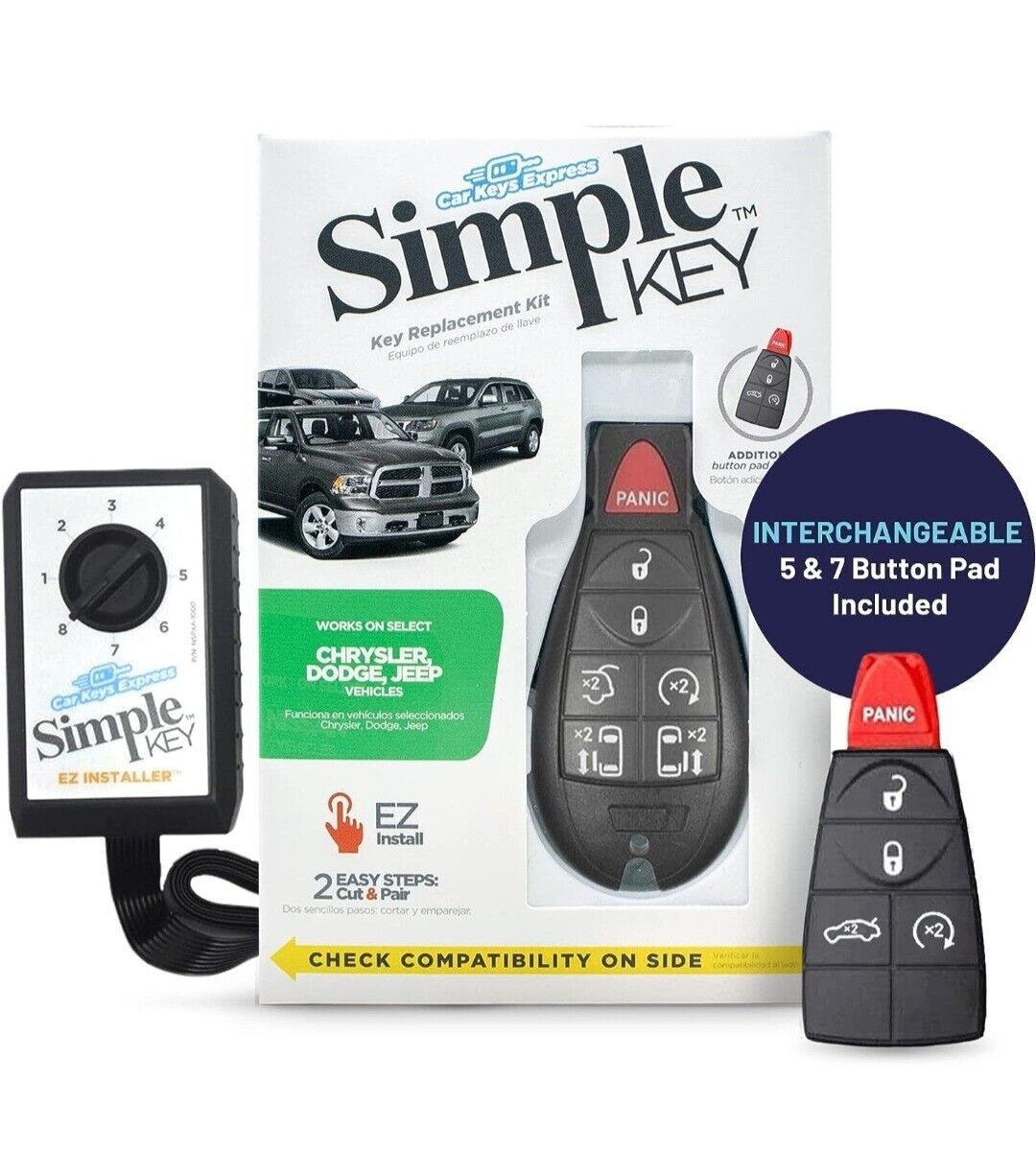 Simple Key Programmer & Key Fob for Chrysler Dodge Jeep Ram Volkswagen