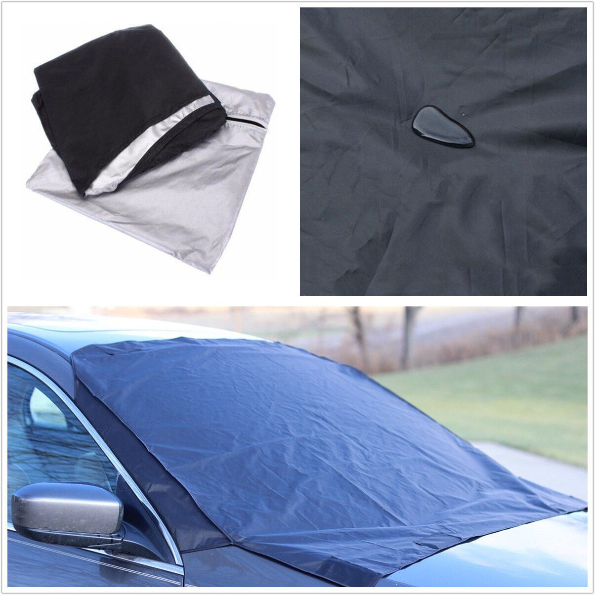 Waterproof Black Car Truck Front Windshield Snow Ice Frost Cover Protector Flap 