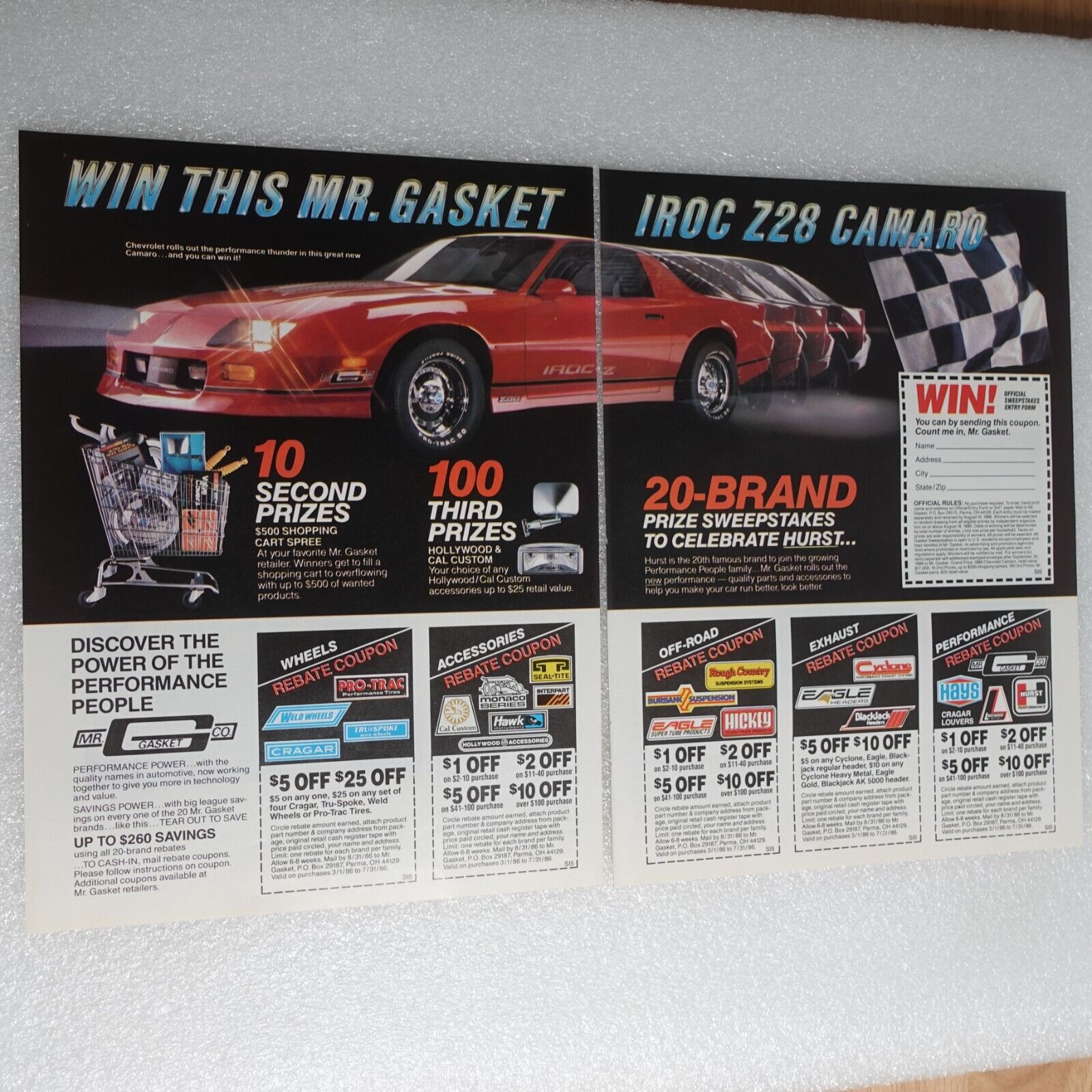 Vintage Print Ad Mr Gasket Co Z28 Camaro Sports Illustrated May 19, 1986