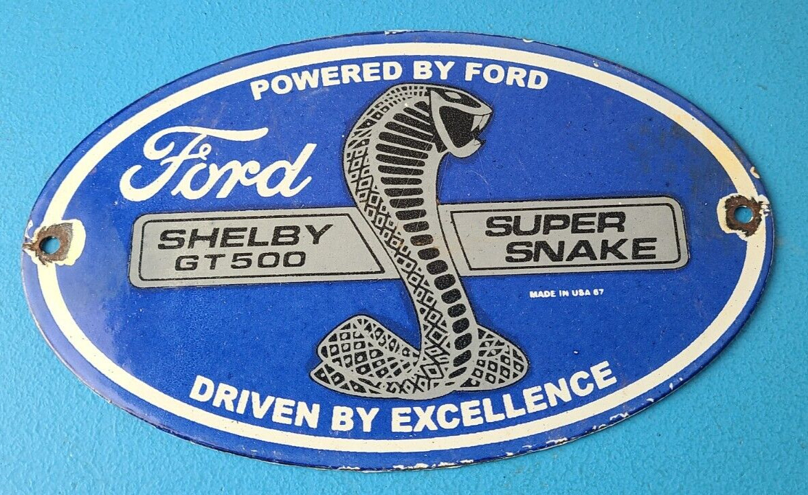 Vintage Ford Motors Shelby Sign - Super Snake Gas Pump Automotive Porcelain Sign
