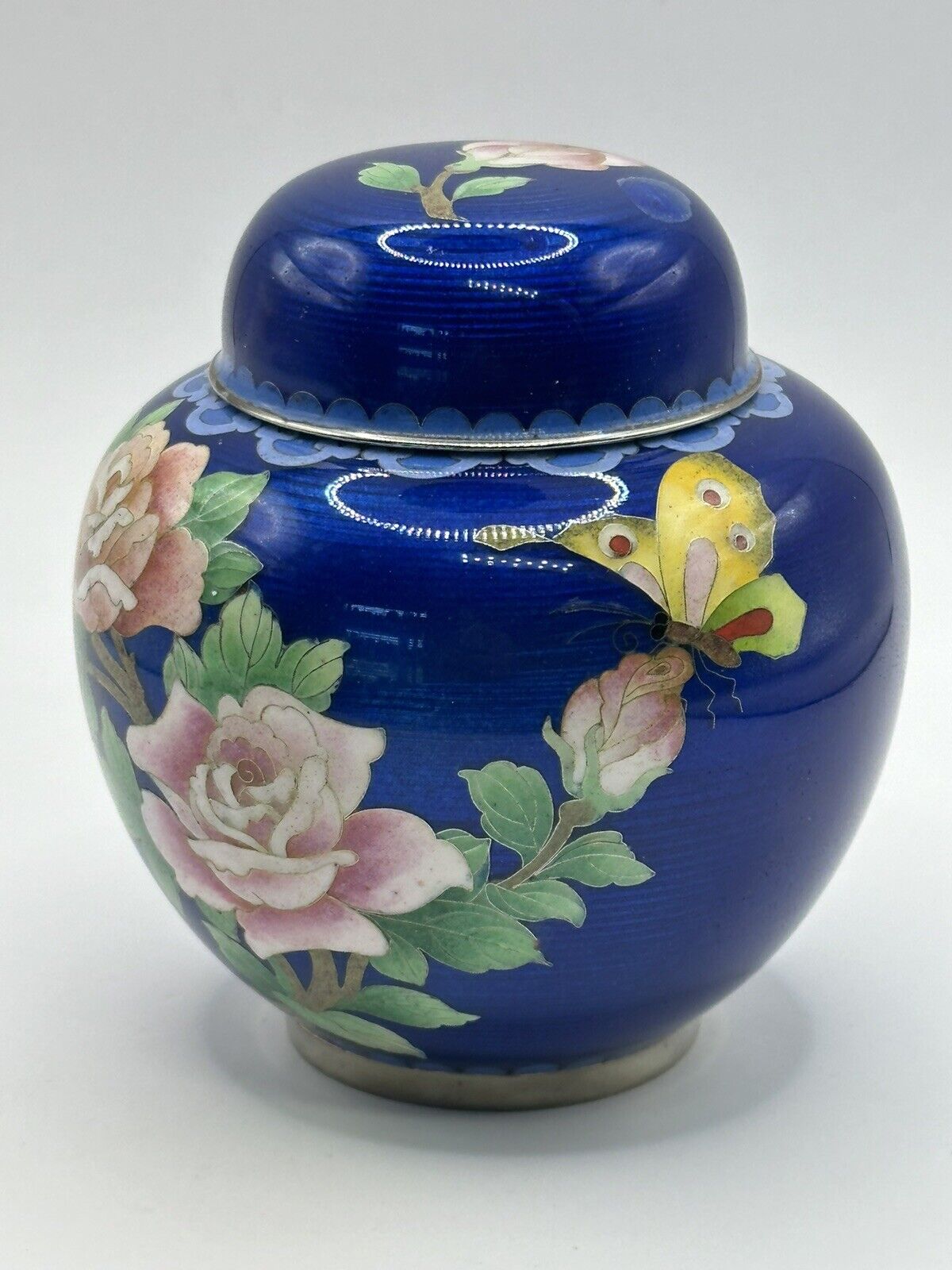 Vintage Chinese Cloisonné Enamel Plum Blossom Motif Ginger Jar