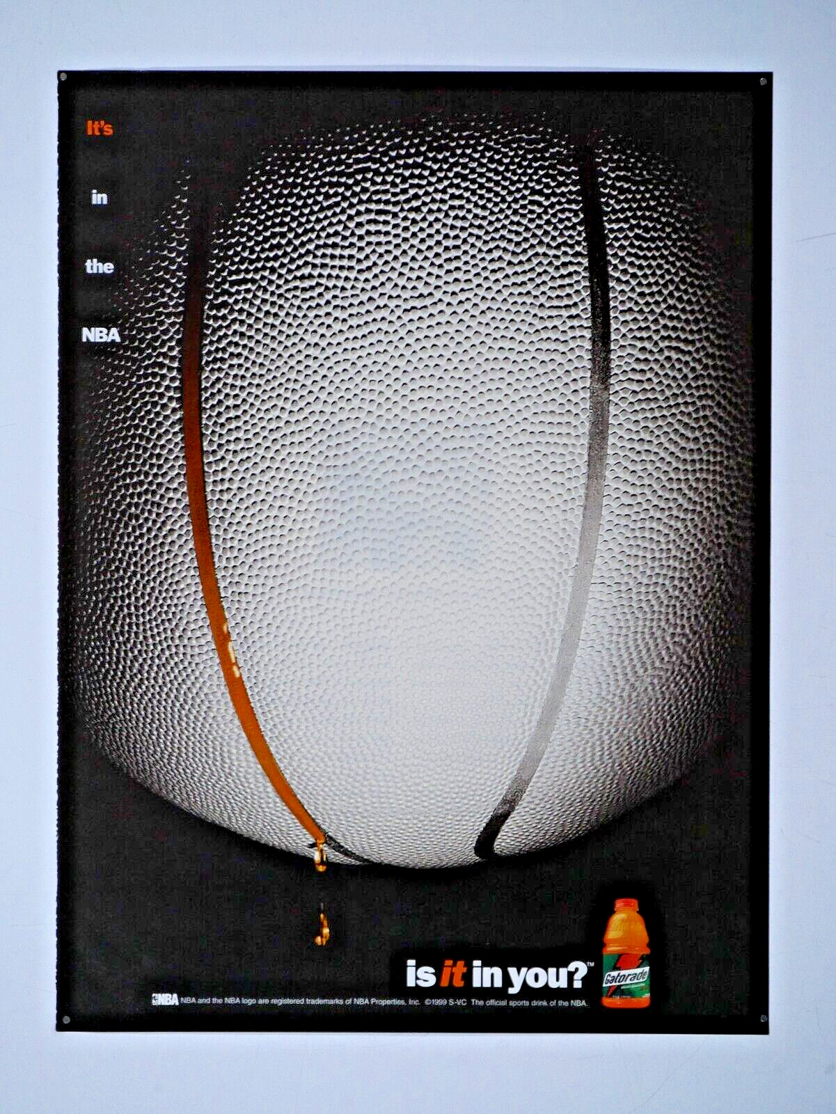 Gatorade Orange Vintage 1999 It\'s In The NBA Original Magazine Print Ad 8 x 10\