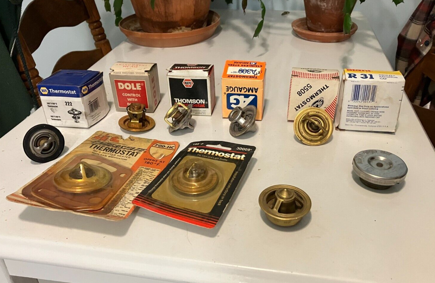 Vintage NOS lot of 8 Thermostats, Radiator Cap Stant, Amgauge, Dole, Napa +