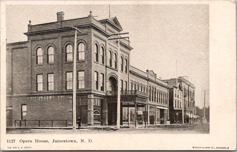 c1900s JAMESTOWN North Dakota Postcard OPERA HOUSE Downtown Street View / Unused