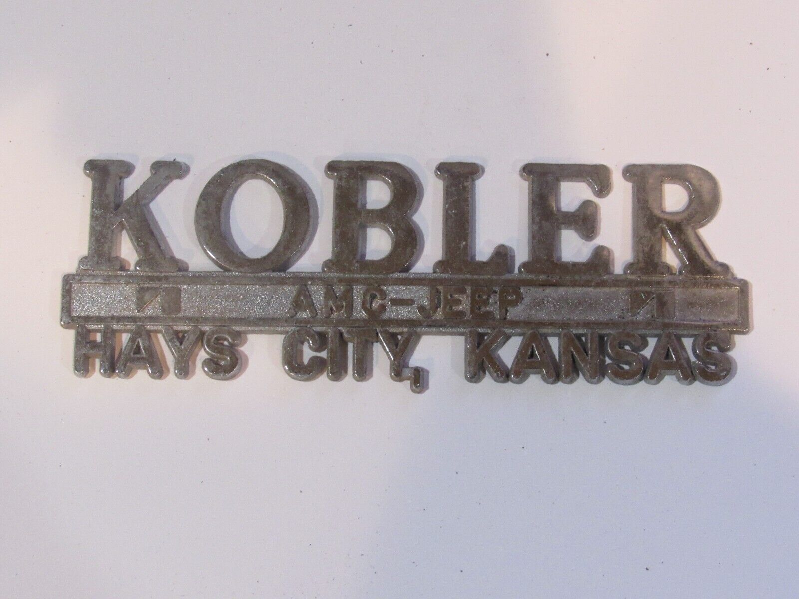 Vintage Kobler AMC Jeep Kays City Kansas Metal Dealer Badge Emblem Tag Trunk