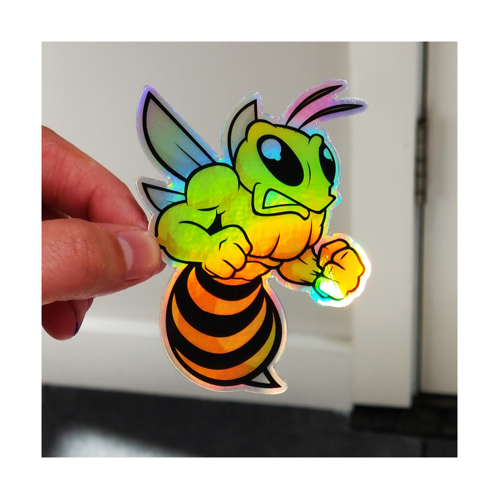 Angry Bee Sticker Holographic Sticker Hologram Decal Hornet Yellow Jacket 10\