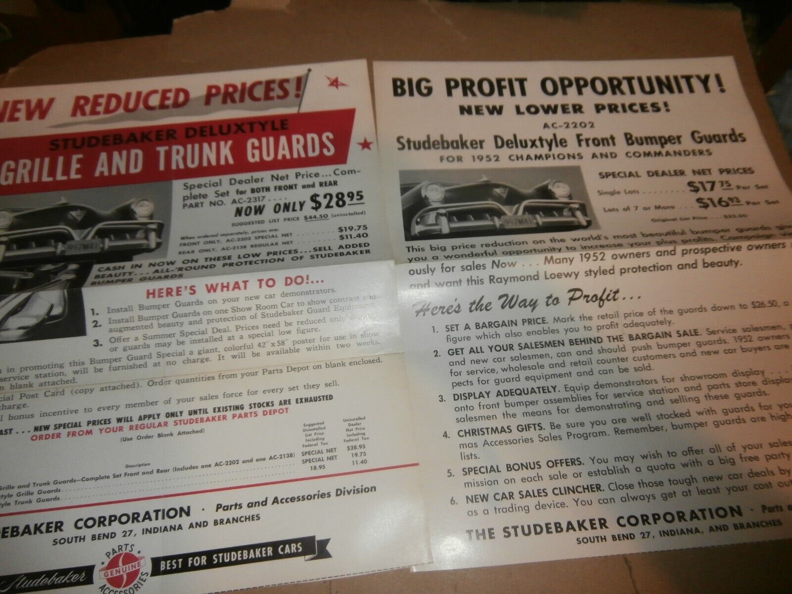 1952 Studebaker Dealer Pamphlet Brochure Grille Trunk Bumper Guards