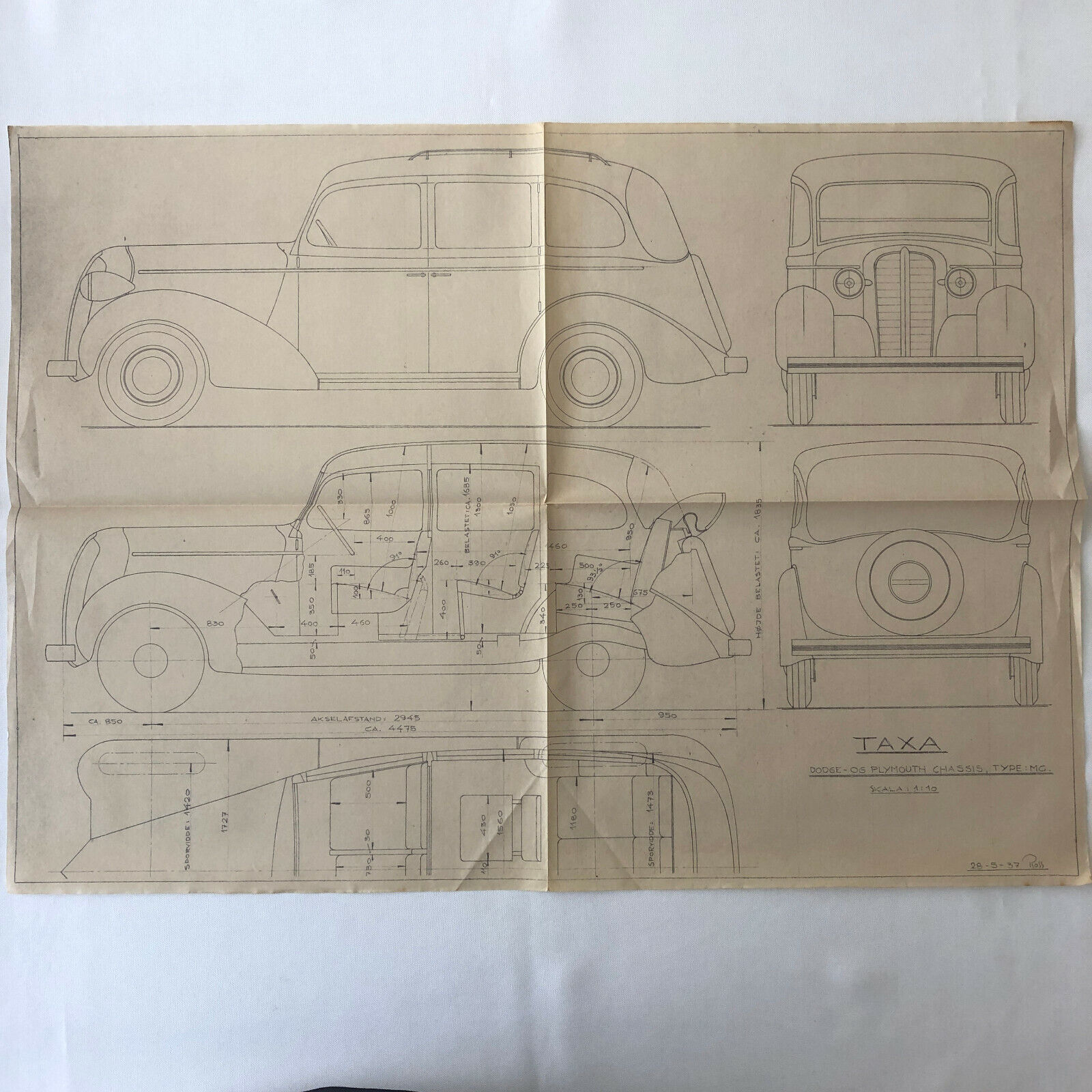 1937 Coachbuilder Car Design Blueprint Rendering Blue Print Dodge / Plymouth