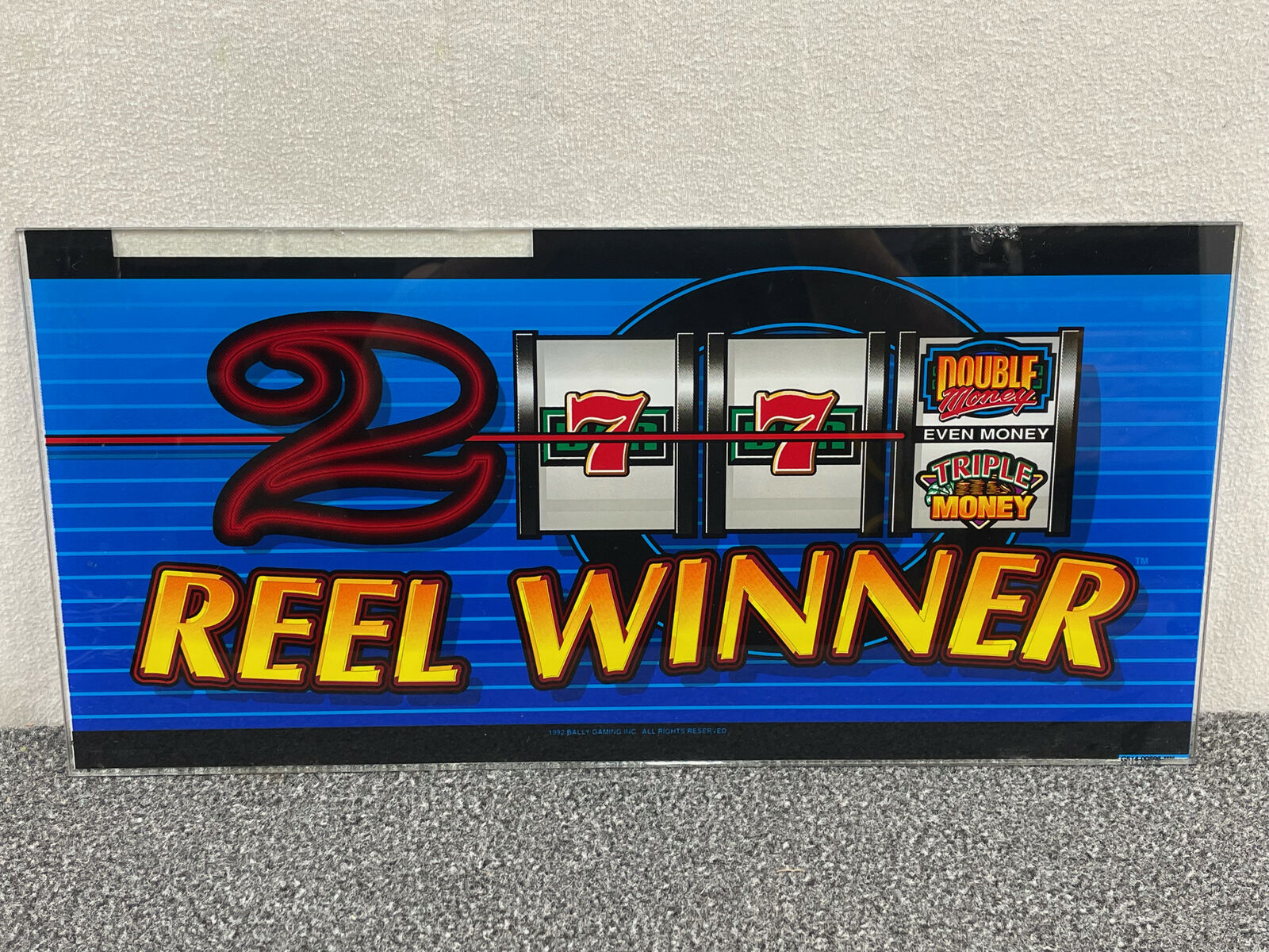 Bally 2 Reel Winner Slot Machine Arcade Game Backglass Marquee Header Panel 1992