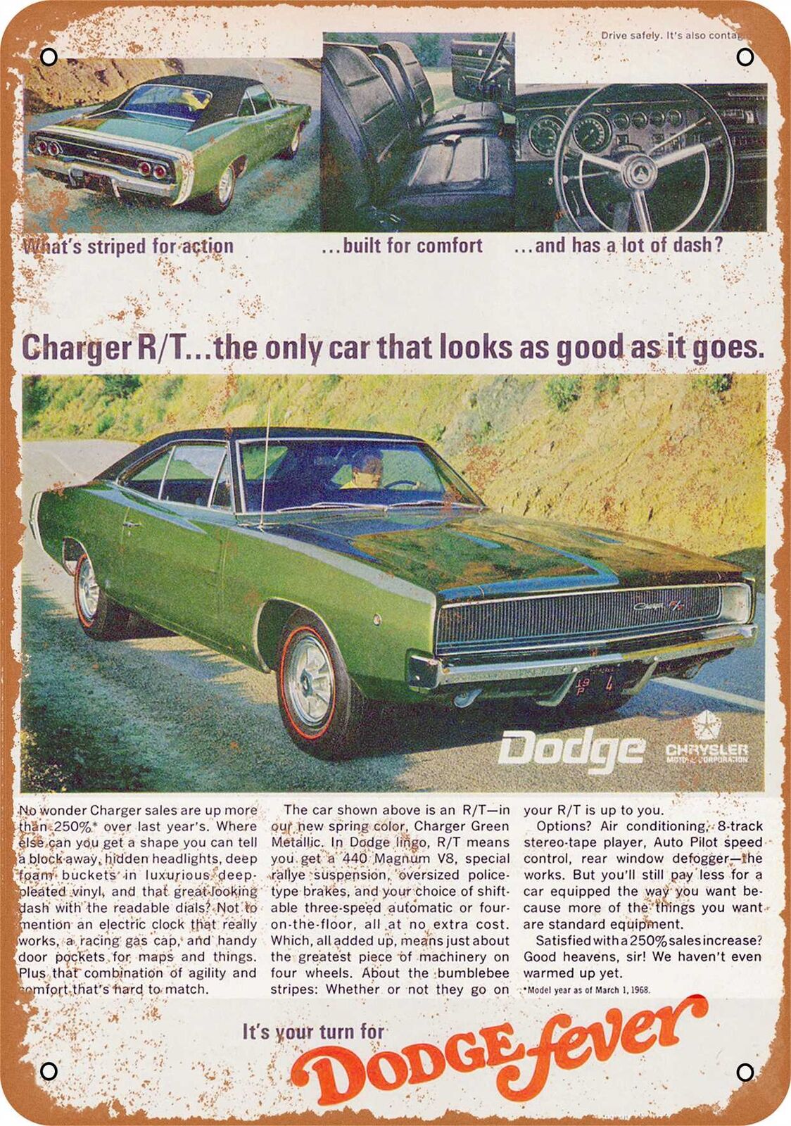 Metal Sign - 1968 Dodge Charger R/T - Vintage Look Reproduction
