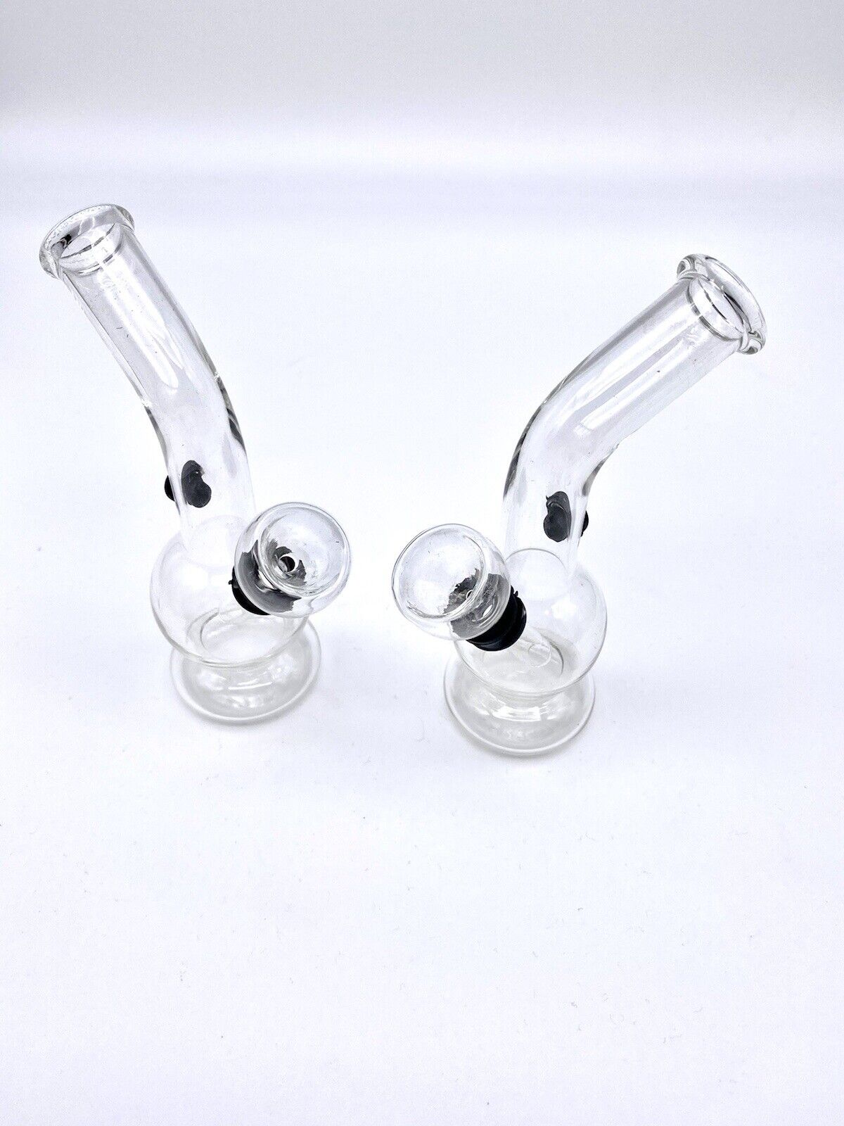 2 x - 5”  CLEAR BENT NECK Mini Bubbler Bong Hookah,REAL GLASS - 