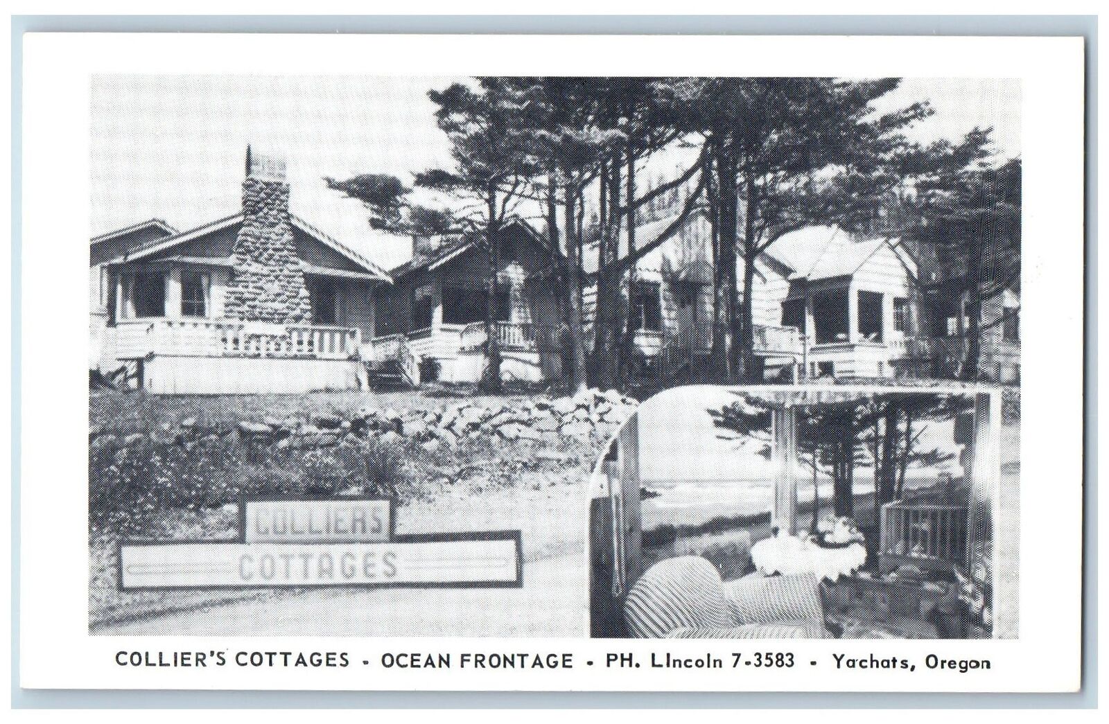 Yachats Oregon OR Postcard Collier\'s Cottages Ocean Front Gate Scene c1960\'s