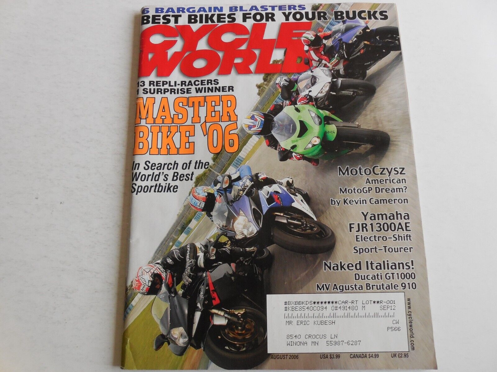 Cycle World August 2006 issue Ducati GT1000, Yamaha FJR1300AE, Master Bike test