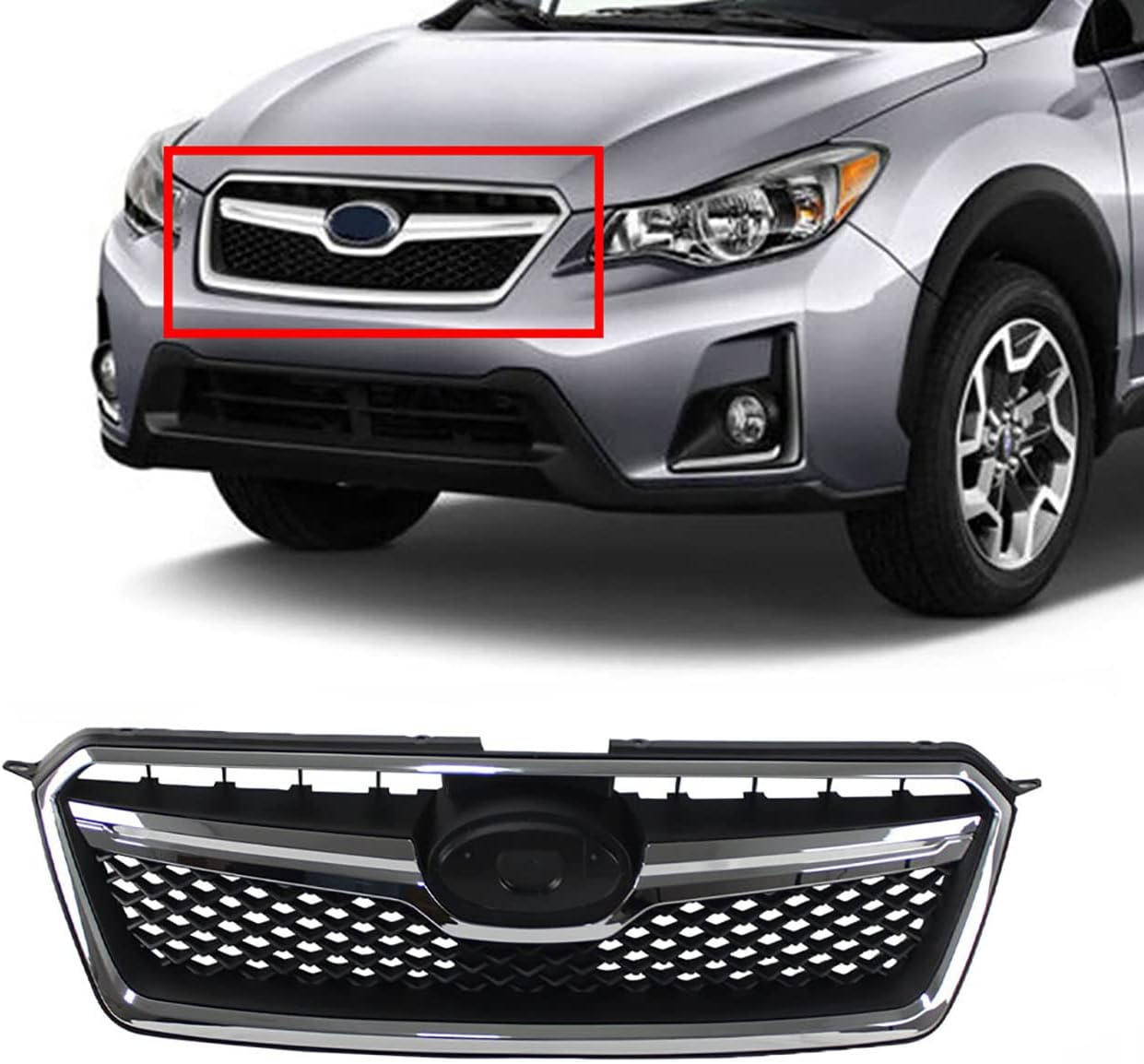 Front Grill Grille Assembly W/ Chrome Trim Compatible with 2016 2017 Subaru XV C