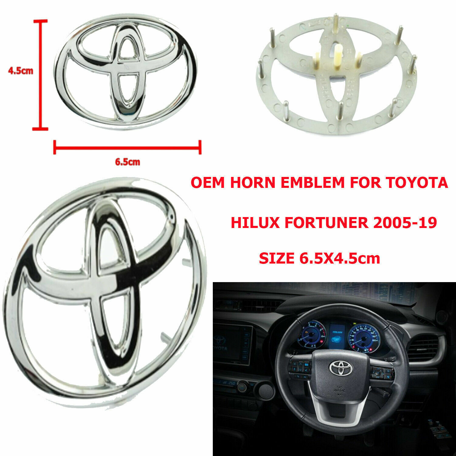 Fits of Oem Steering Wheel Bagde Emblem for Toyota.. Hilux Fortuner 2005-19