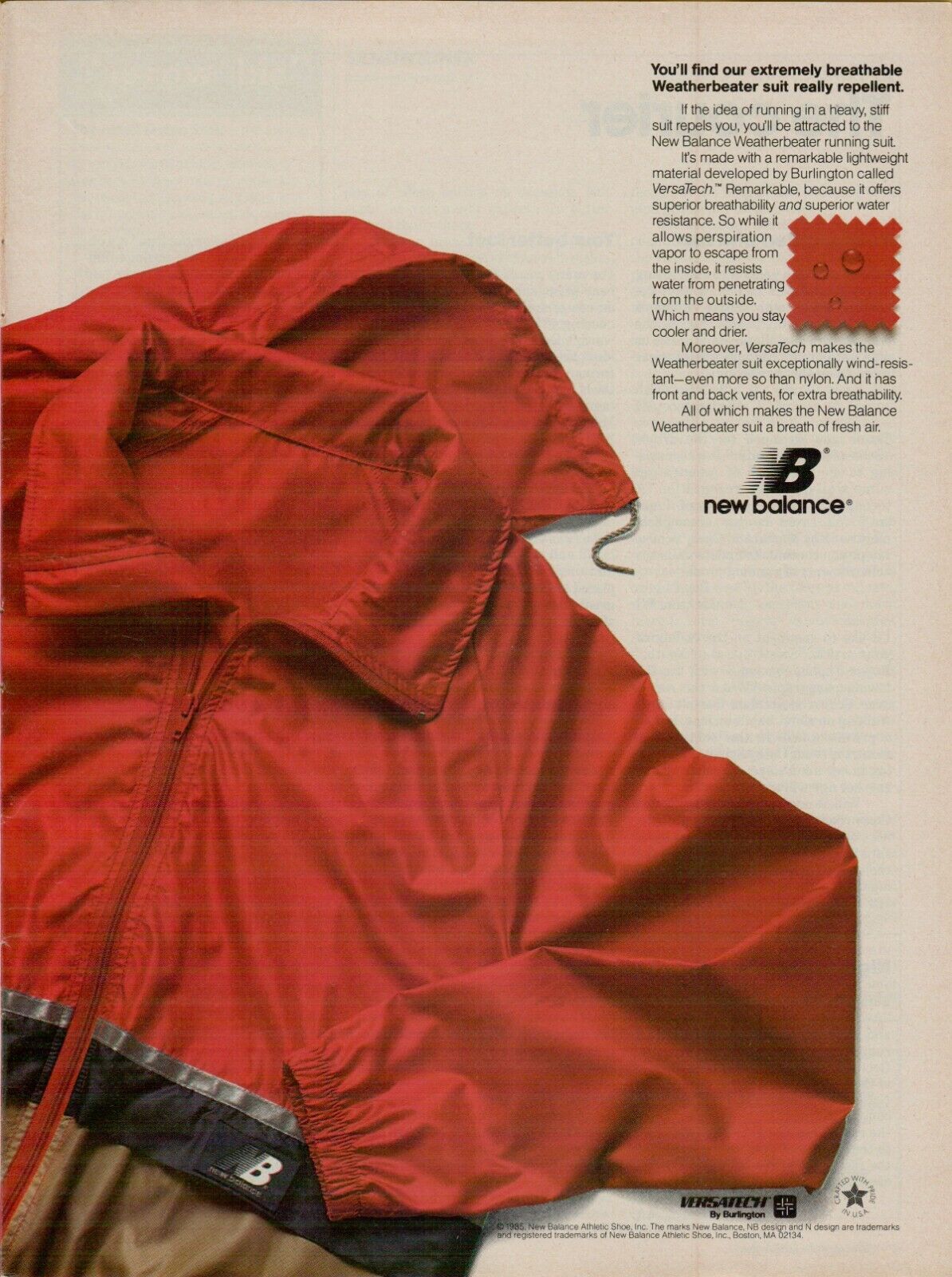 1986 New Balance Extremely Breathable Weatherbeater Suit Vintage Color Print Ad