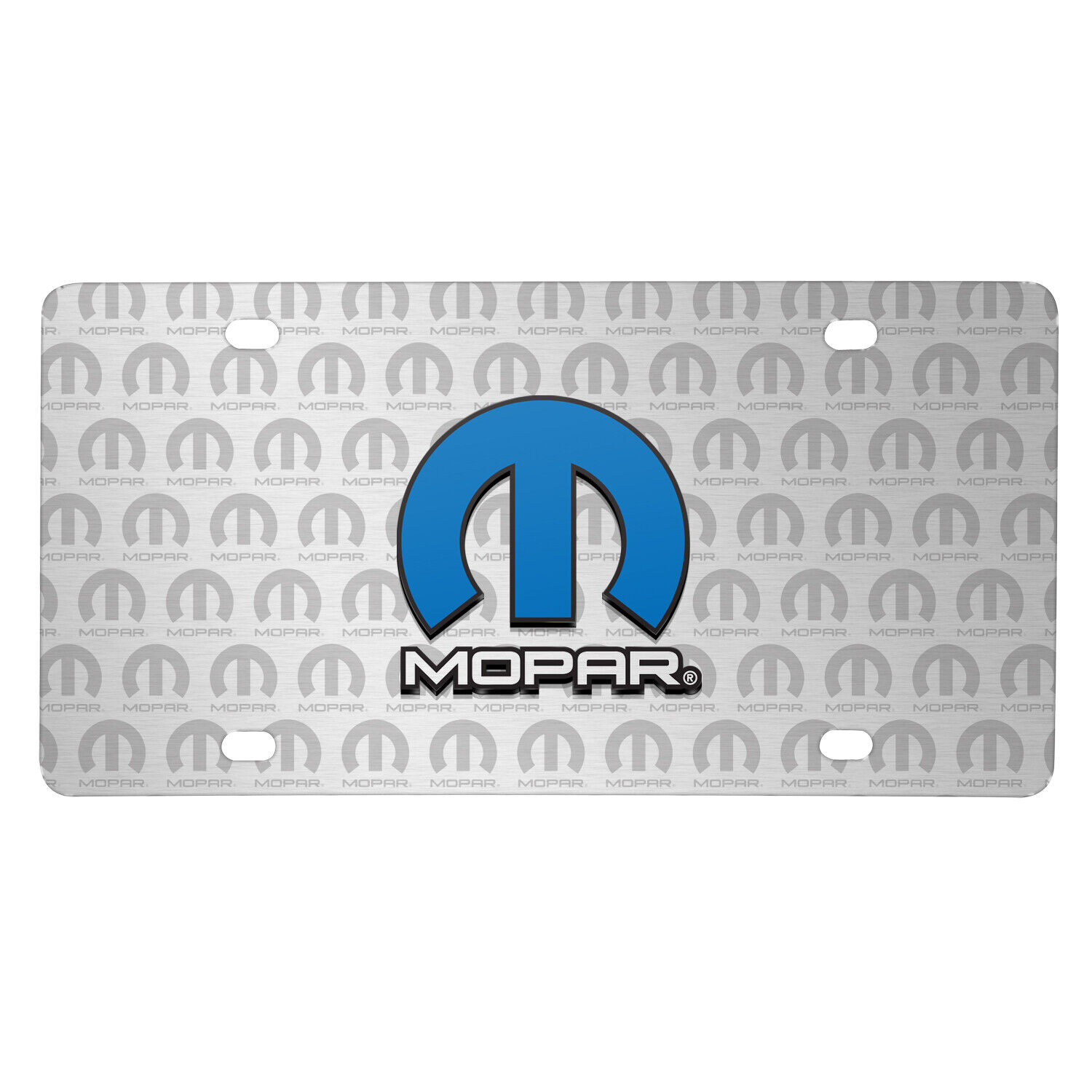 Mopar 3D Logo on Logo Pattern Brushed Aluminum License Plate