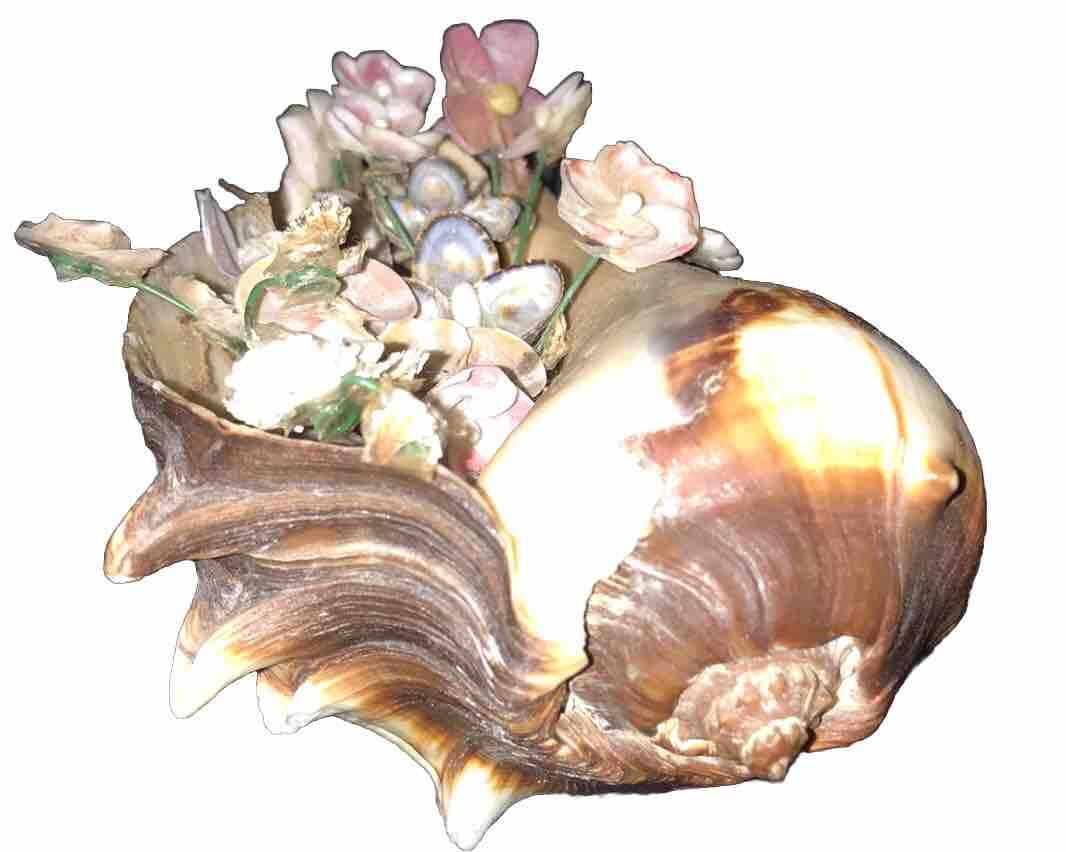 Vintage one Of A Kind  Seashell Decoration With Handmade  Seashell Flowers