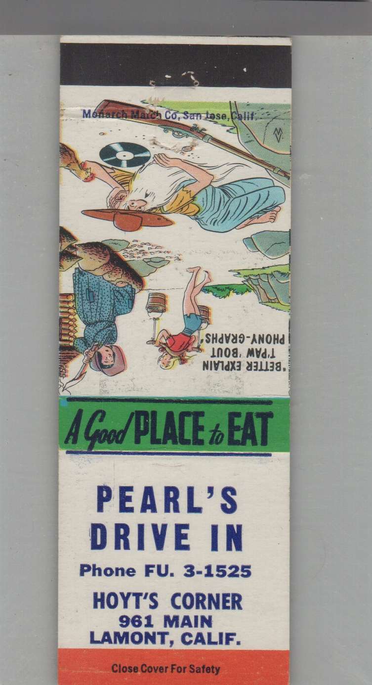 Matchbook Cover - Music Related Pearl\'s Drive In Lamont, CA