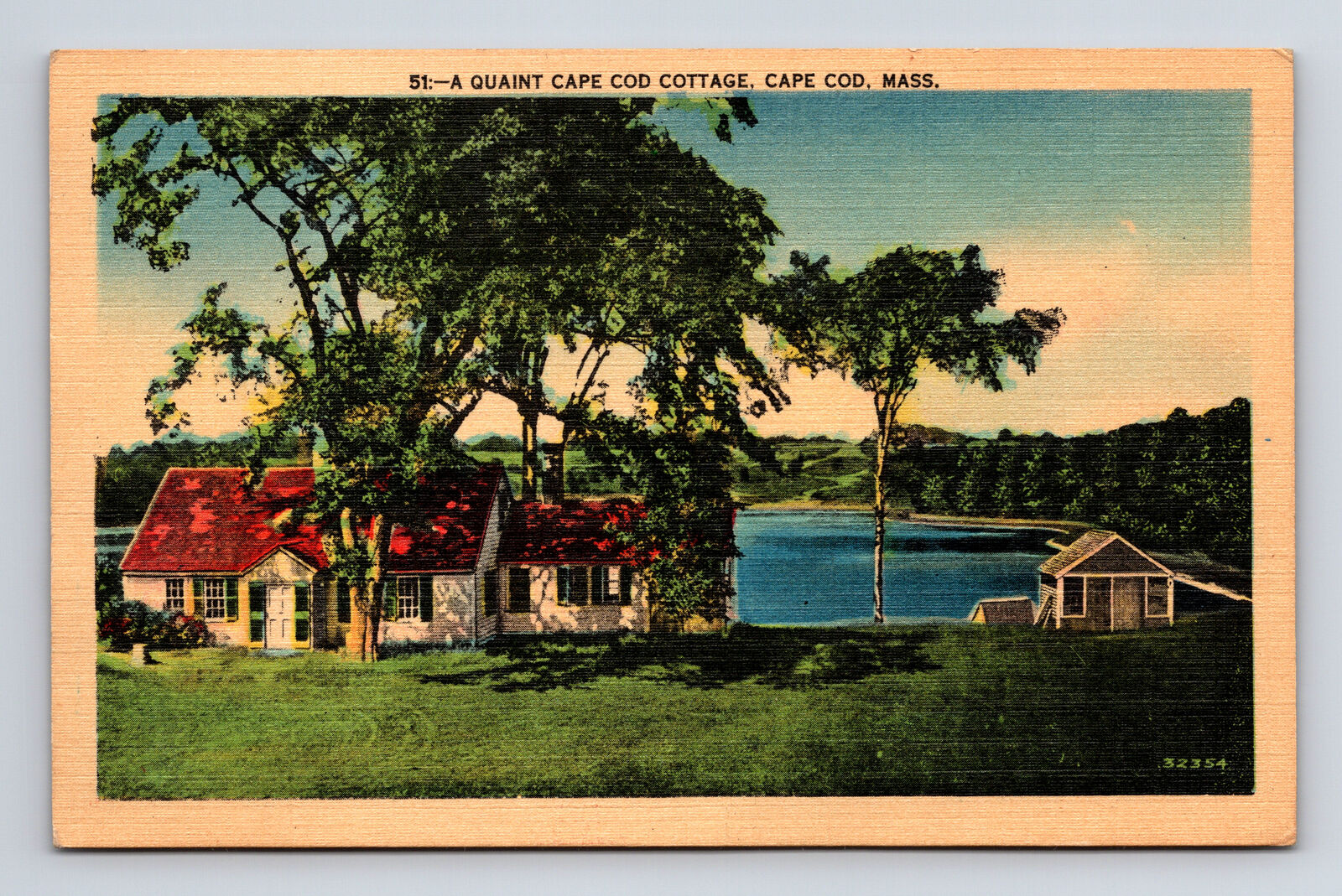 Quaint Lake Front Cottage at Cape Cod MA New Bedford News Co Postcard