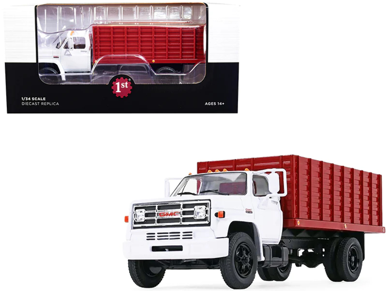 1970s GMC 6500 Grain Truck with Corn Load White and Red 1/34 Diecast Model
