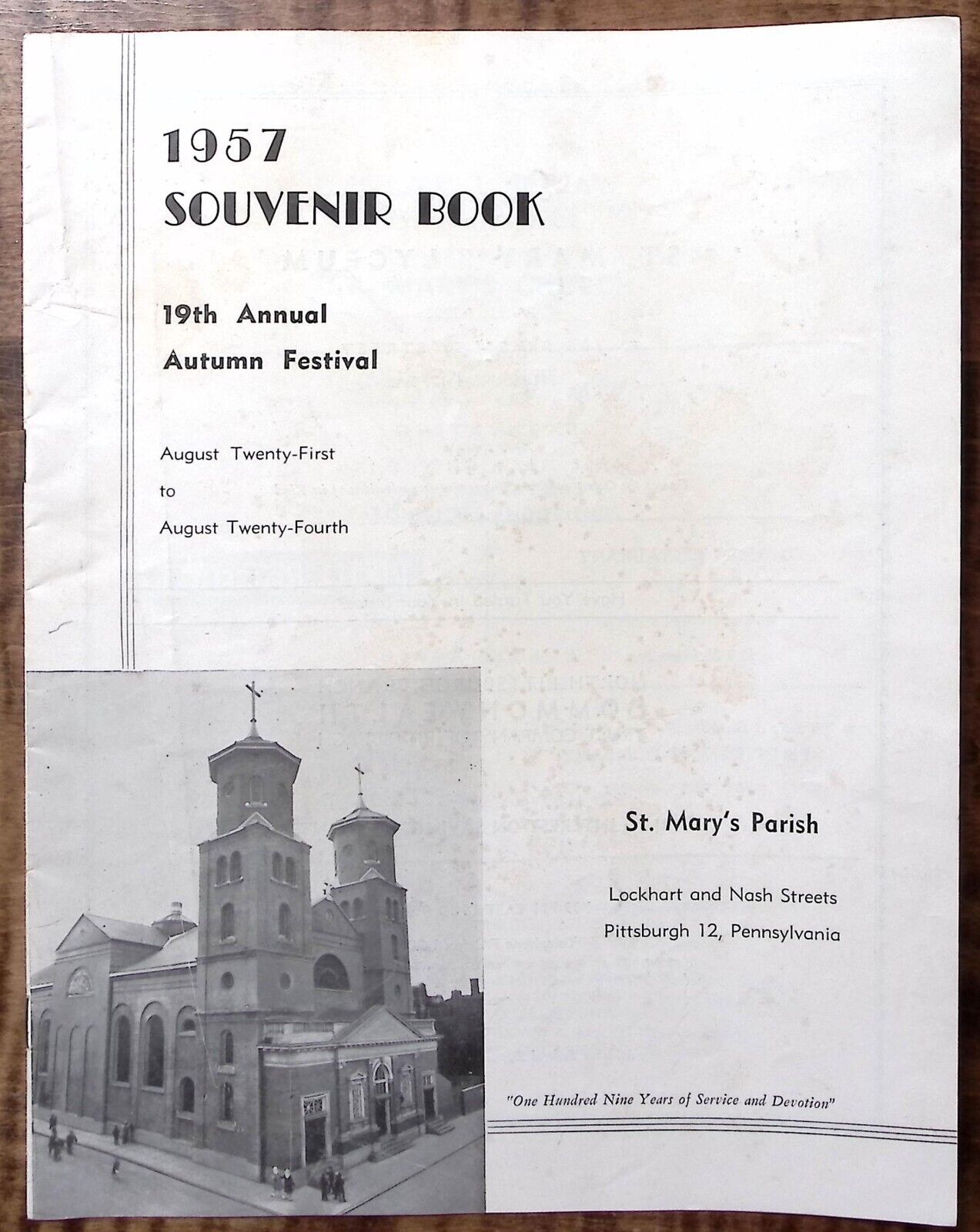 1957 PITTSBURGH PA ST MARY'S PARISH SOUENIR BOOK 19th ANN AUTUMN FESTIVAL Z5265