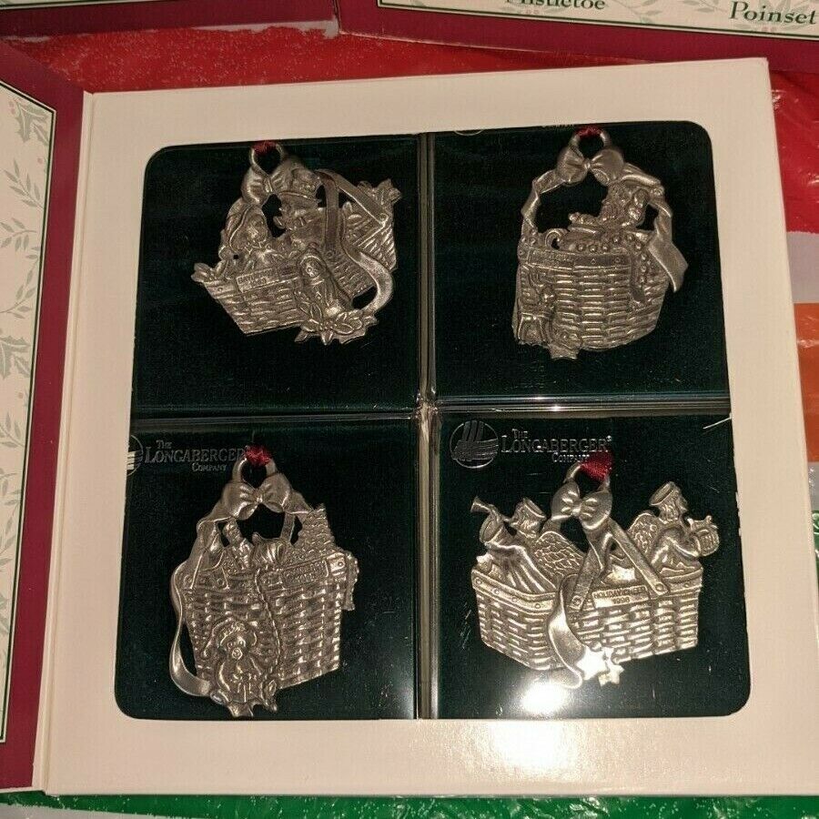 Longaberger Christmas Collection Pewter Basket Ornaments 1985-1996 New