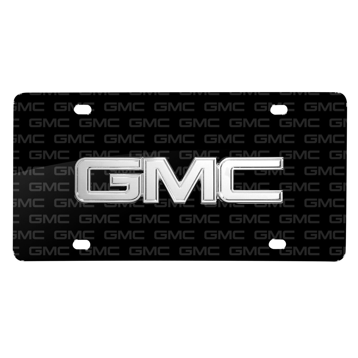 GMC Chrome Metal 3D Logo on Logo Pattern Black Aluminum License Plate