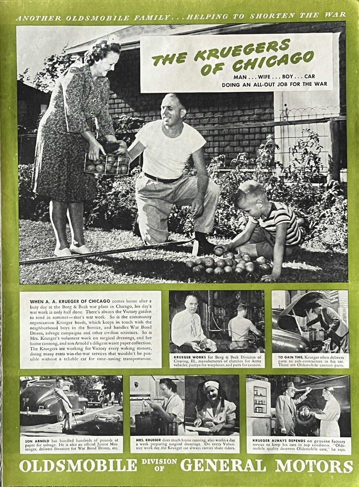 Vtg Print Ad 1944 Oldsmobile General Motors WW2 Retro Car Auto Garage Garden Art