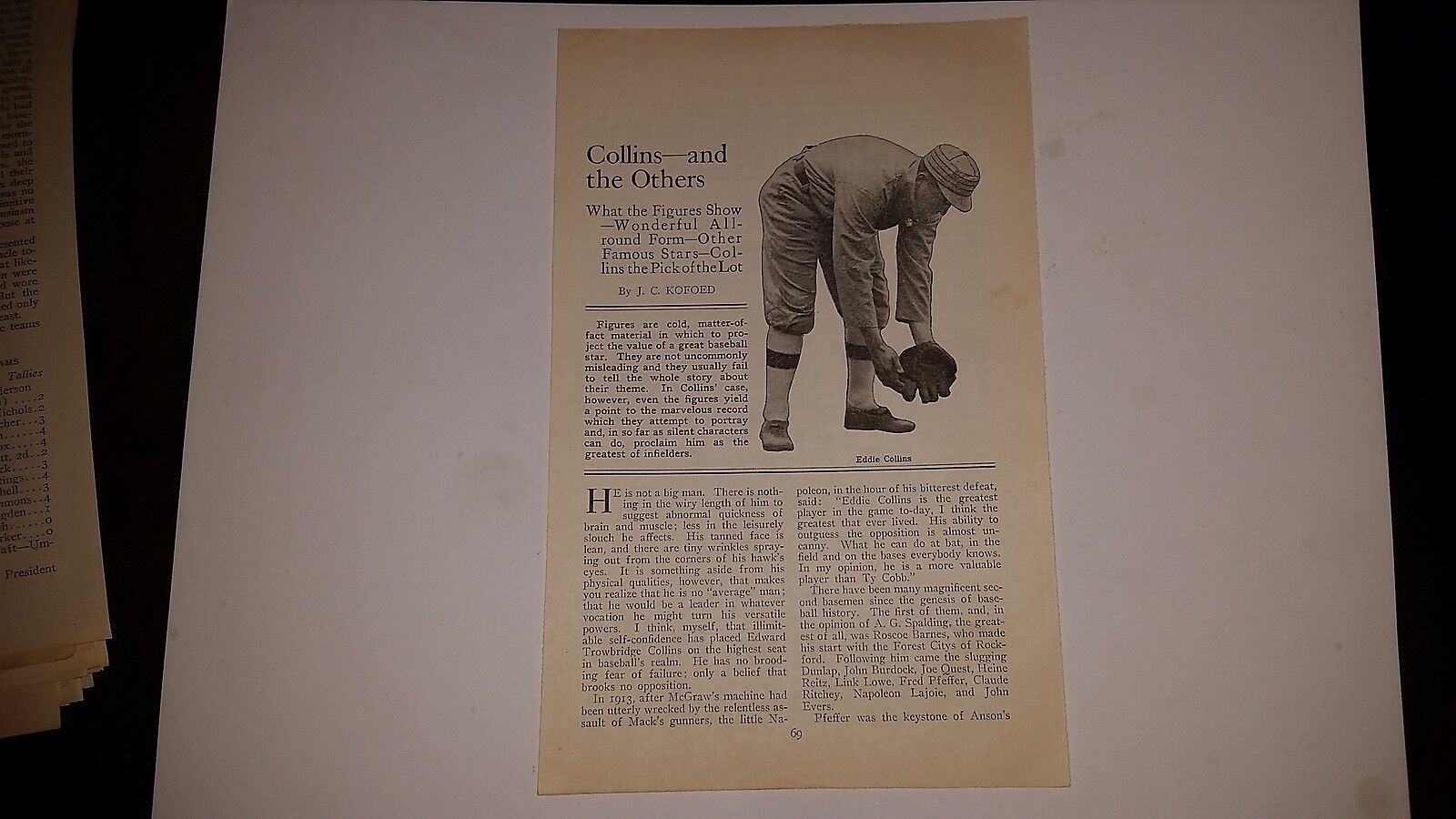 Eddie Collins Fielding Nap Lajoie 1915 Baseball Headline Magazine Sheet Picture