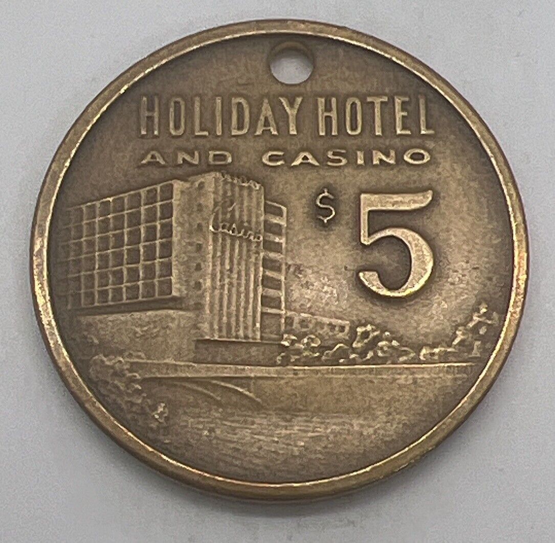 Holiday Hotel Casino Reno NV $5 Bronze Slot Gaming Token Drilled 1396/5000 1976
