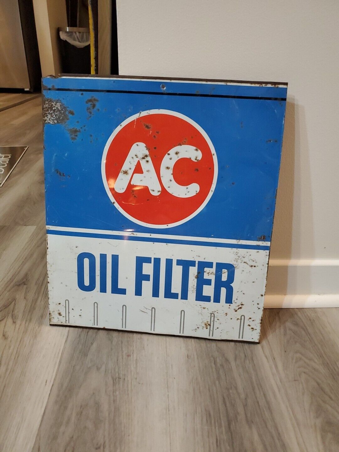 c.1964 Original Vintage AC Oil Filters Sign Metal Rack Topper GM Chevy Delco Gas