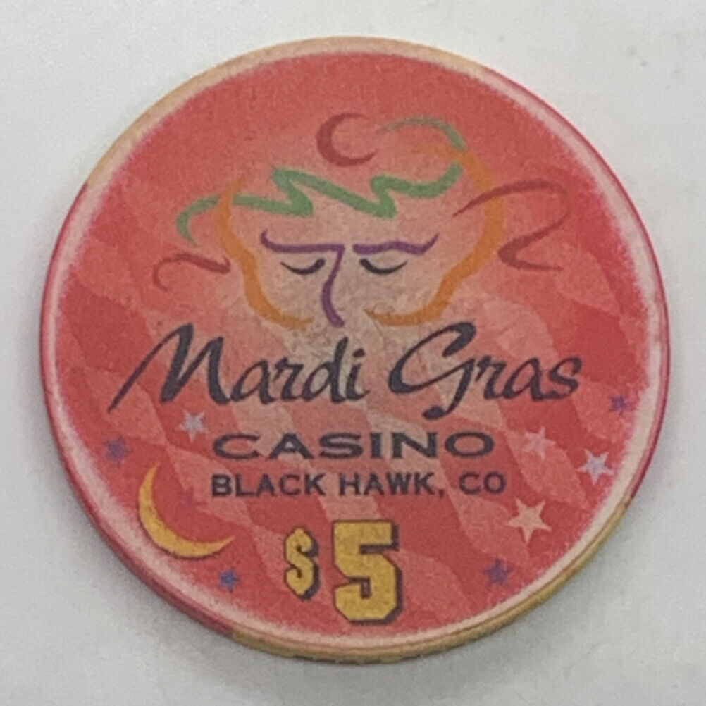 Mardi Gras Casino Black Hawk Colorado $5 Chip Ceramic 2000-2005