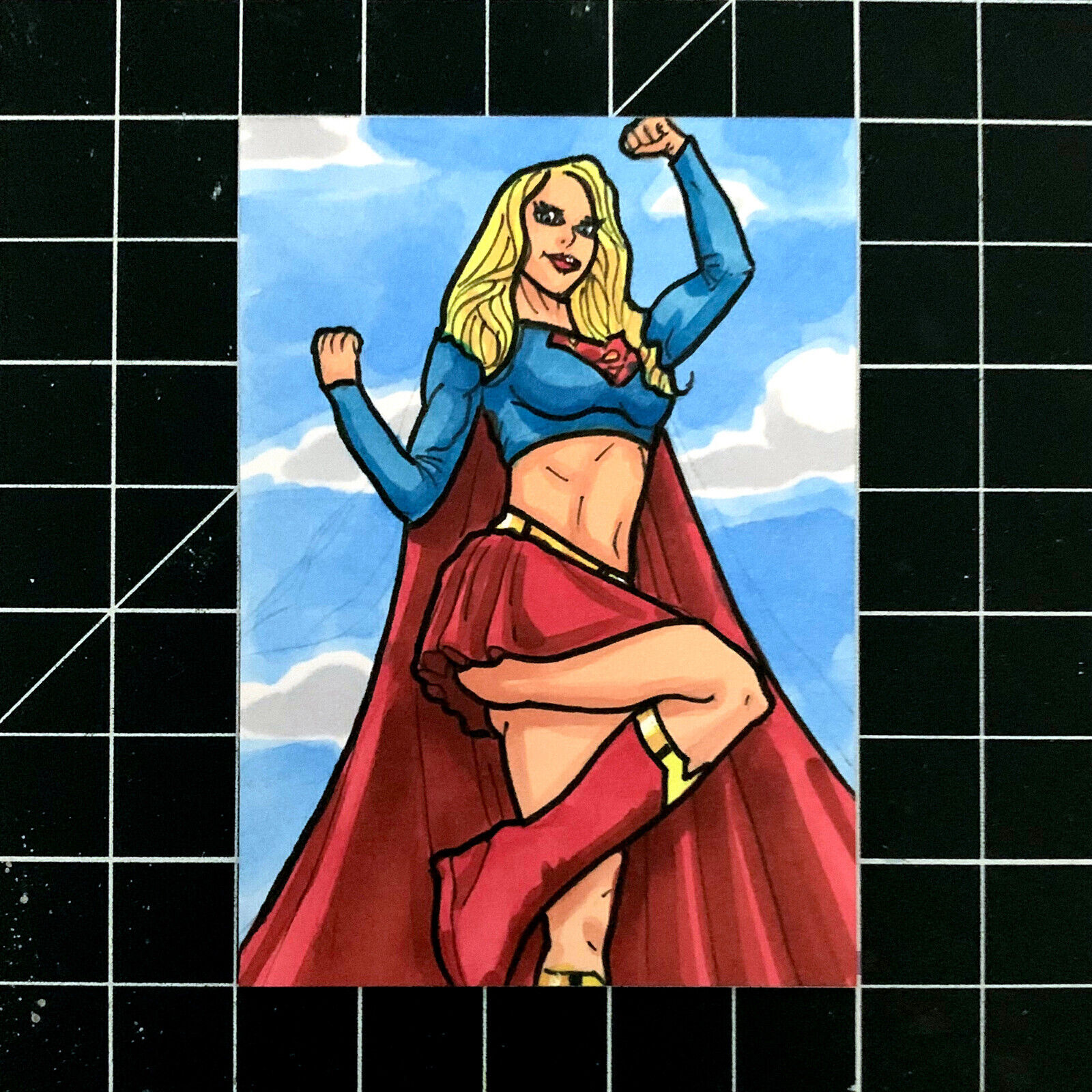 One of a Kind Sketch Card of DC Super Girl by Dante H Guerra Extremely Rare