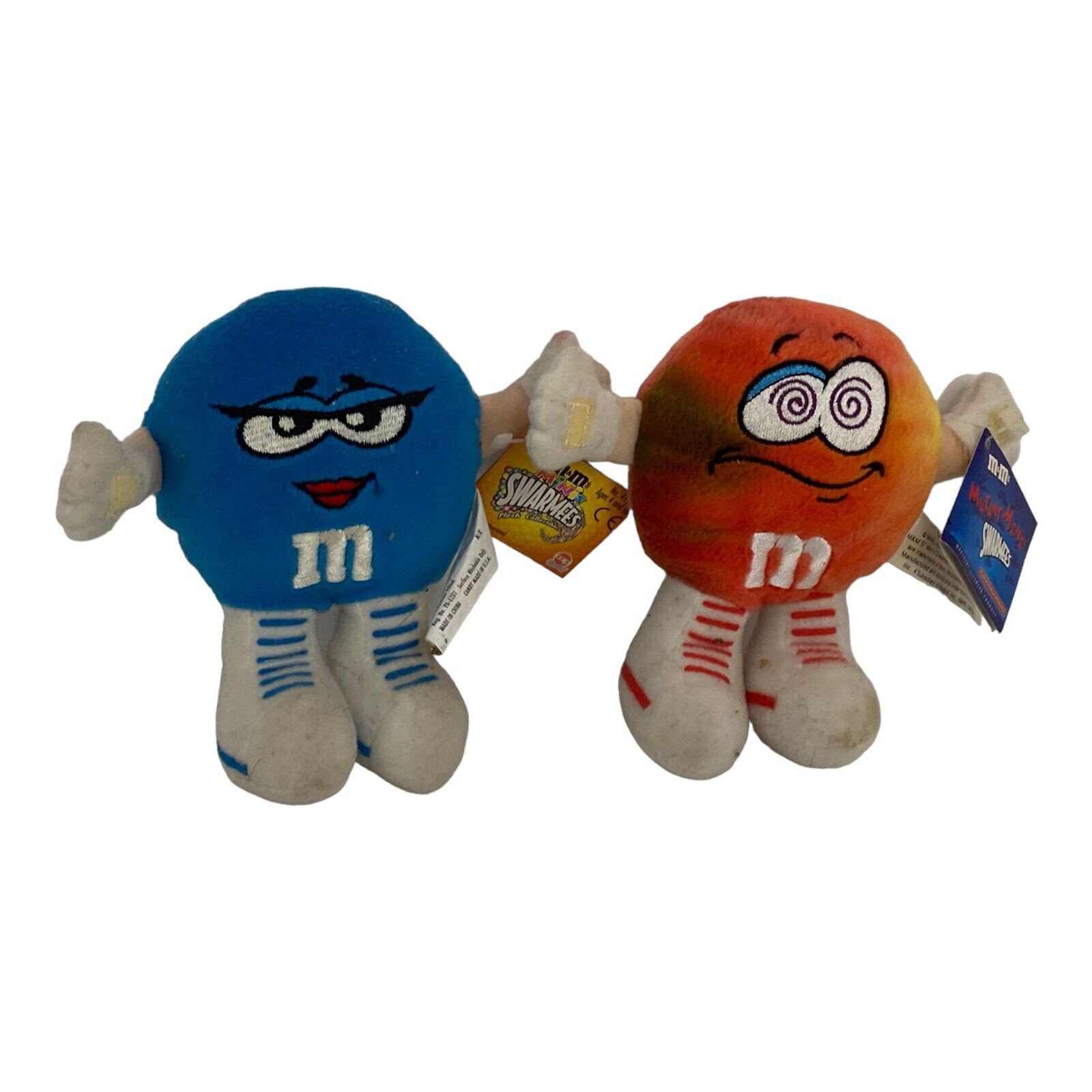 LOT OF 2 M&M Mini\'s Swarmees Plush Collectibles USED Belle Blue Swirlin Merlin