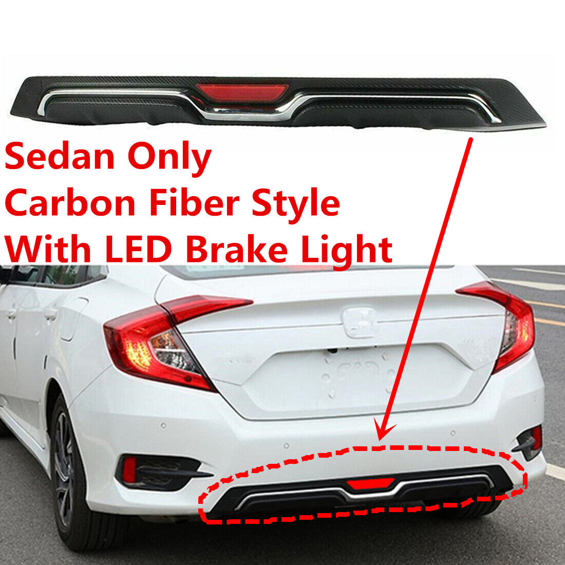 Fit For Honda Civic 16-21 Sedan Rear Underbody Chrome Carbon Style Air Diffuser