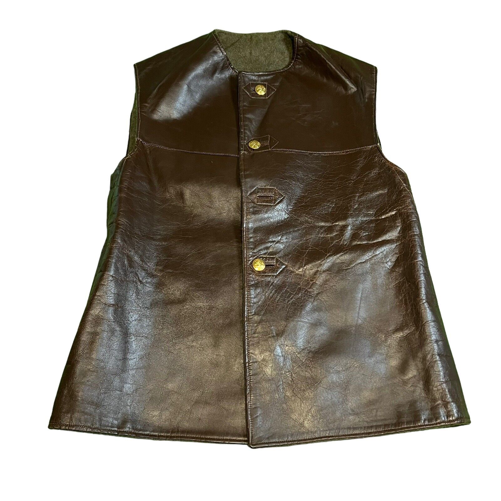 50s 1952 Belgian Army Leather Jerkin Vest Motorcycle Riders Size XL
