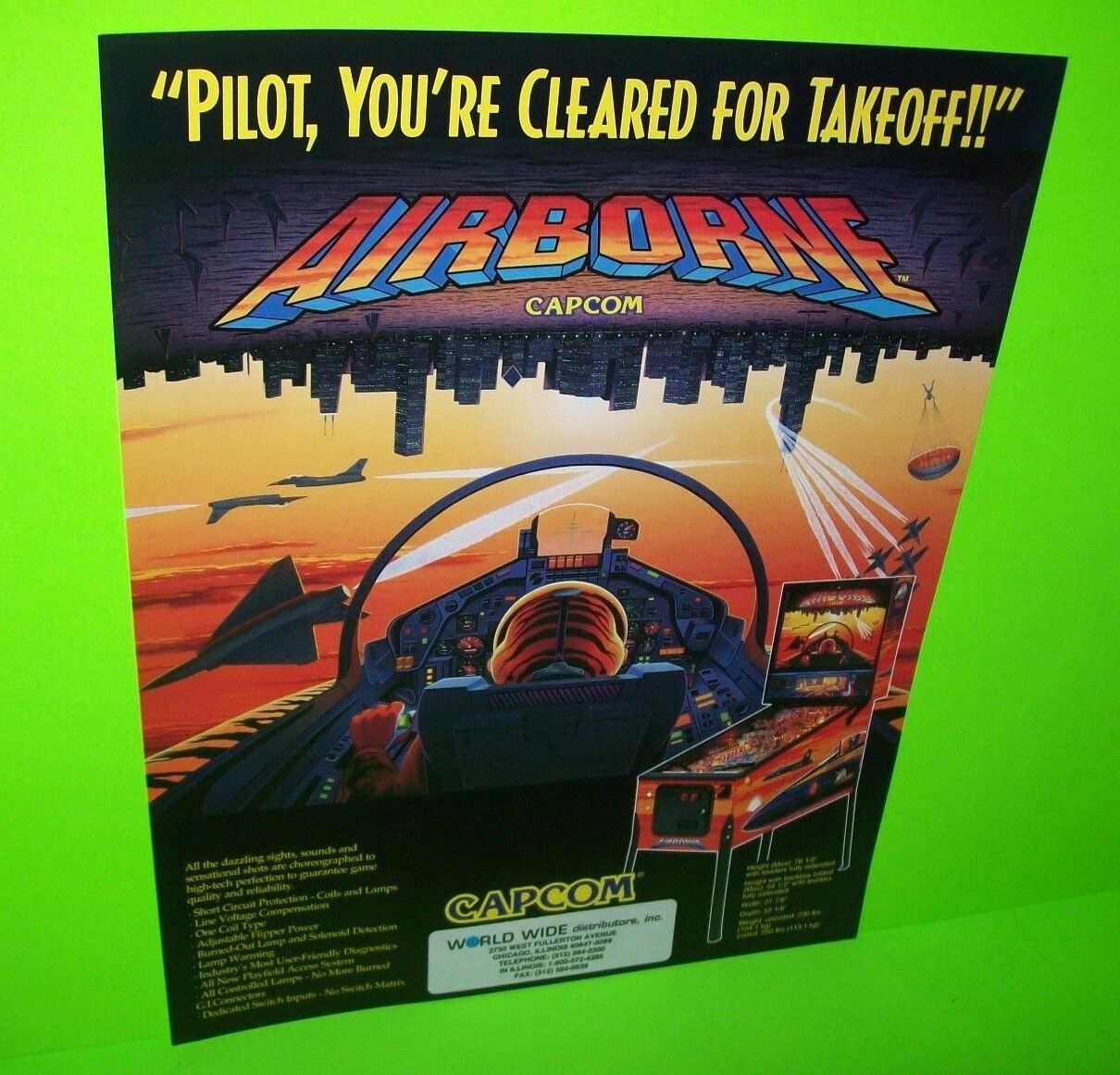 Airborne Pinball FLYER Original Game  1995 Supersonic Jets Vintage Promo Art