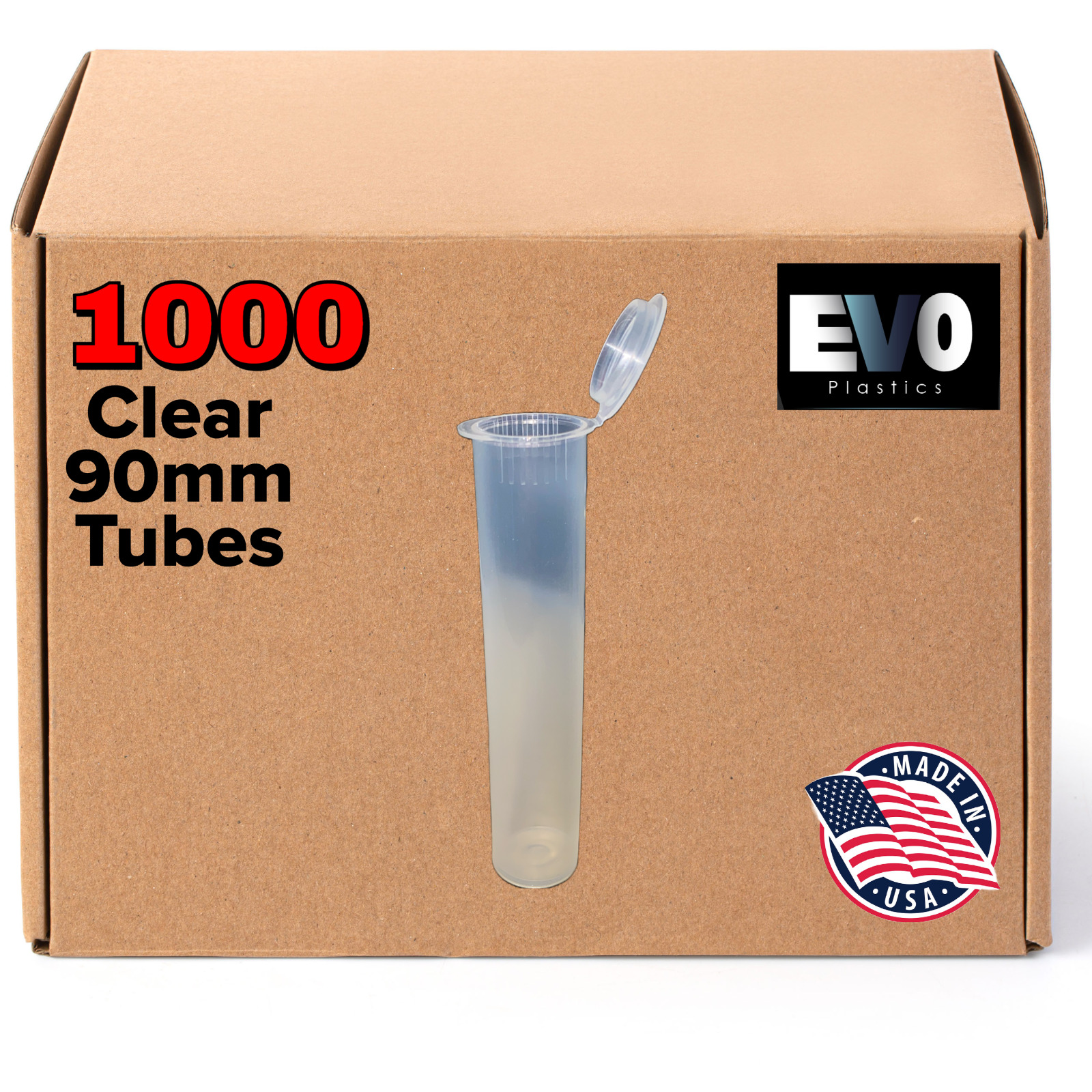 90mm Tubes - Clear - 1000 count , Pop Top Joints, BPA-Free Pre-Roll - USA Made