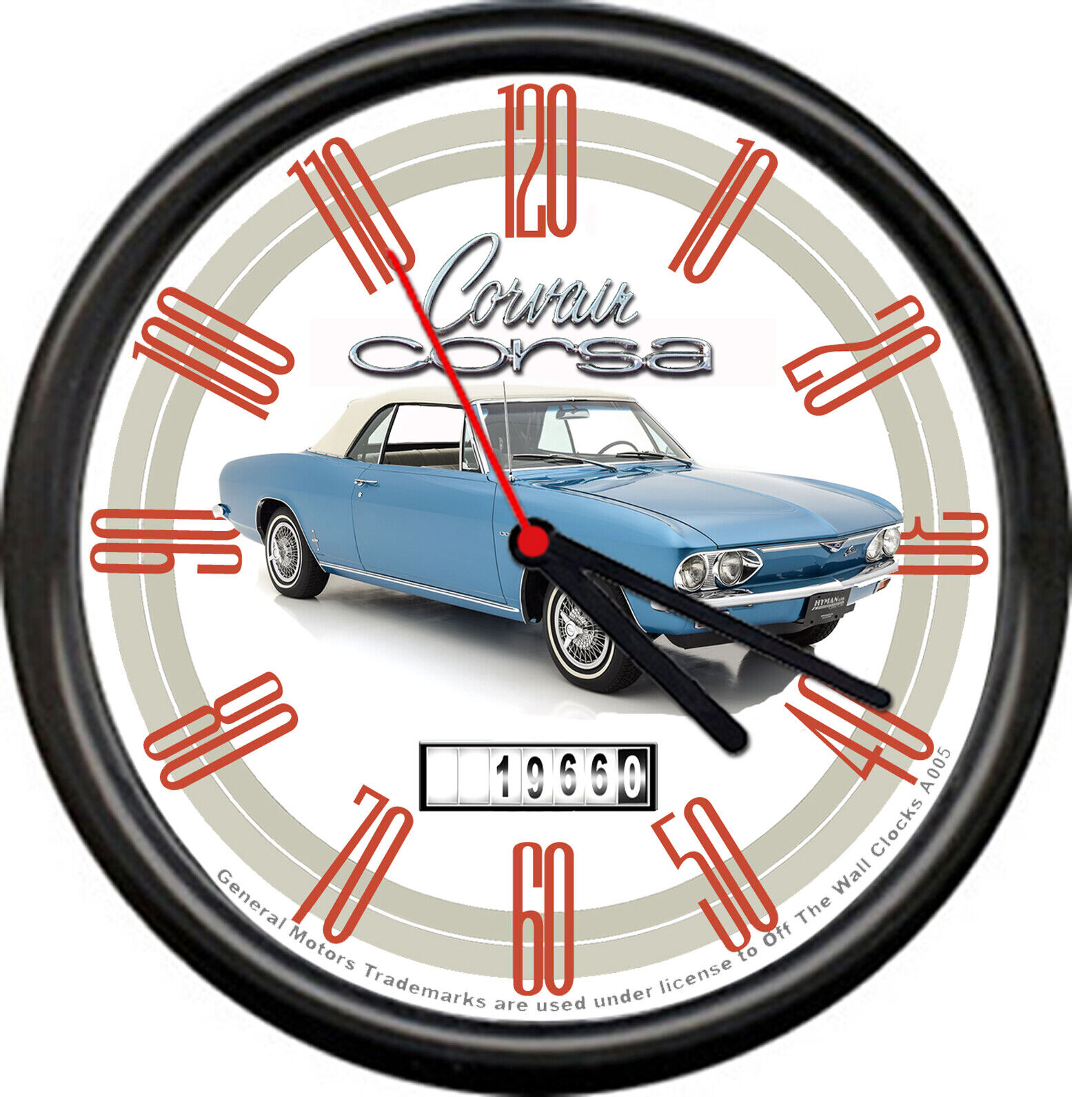 Licensed 1966 Chevy Corvair Corsa Rear Engine Car General Motors Sign Wall Clock