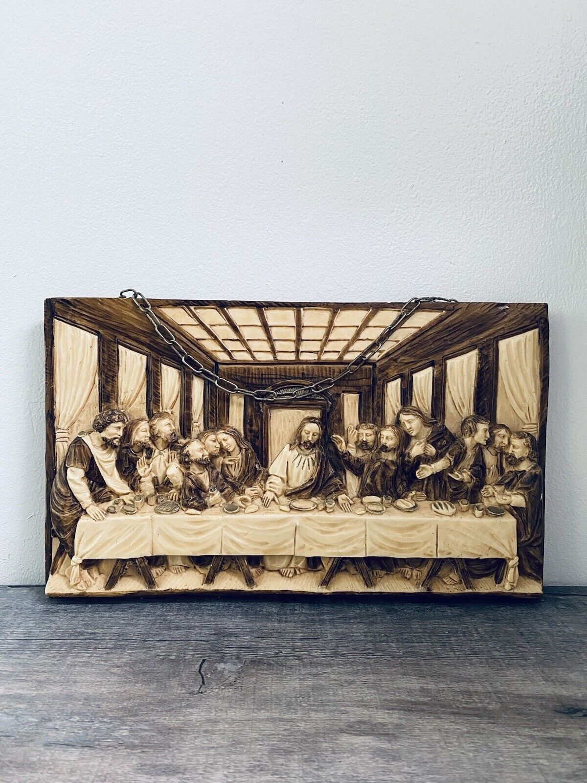Vintage Last Supper Resin Italy Christian Jesus Wall Plaque 