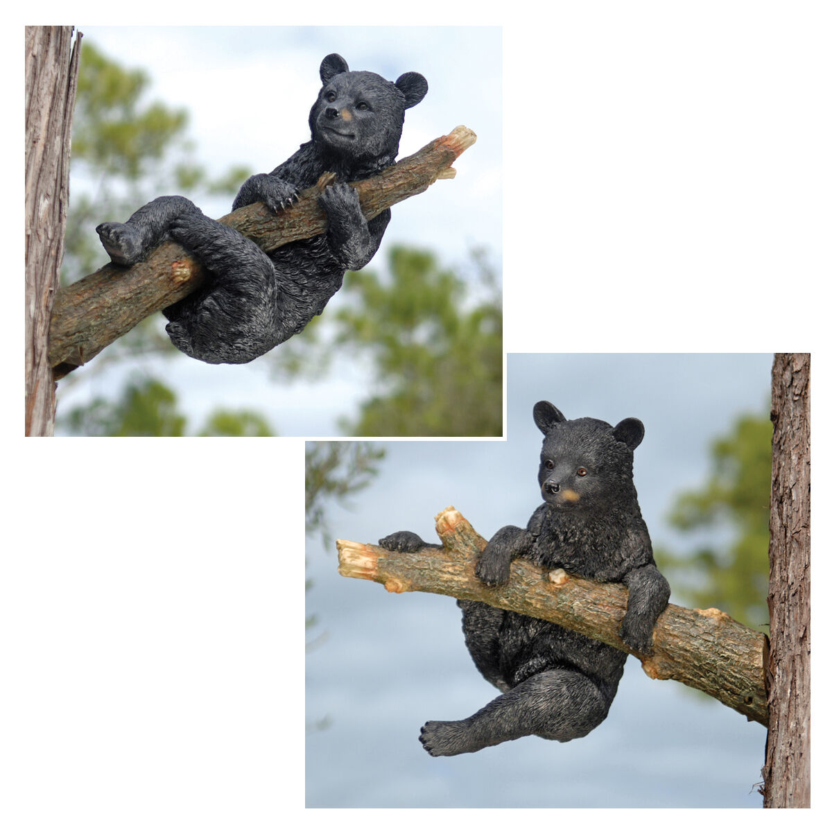 Set of 2: Out on a Limb Black Bear Cub Wildlife Yard & Garden Animal Sculptures