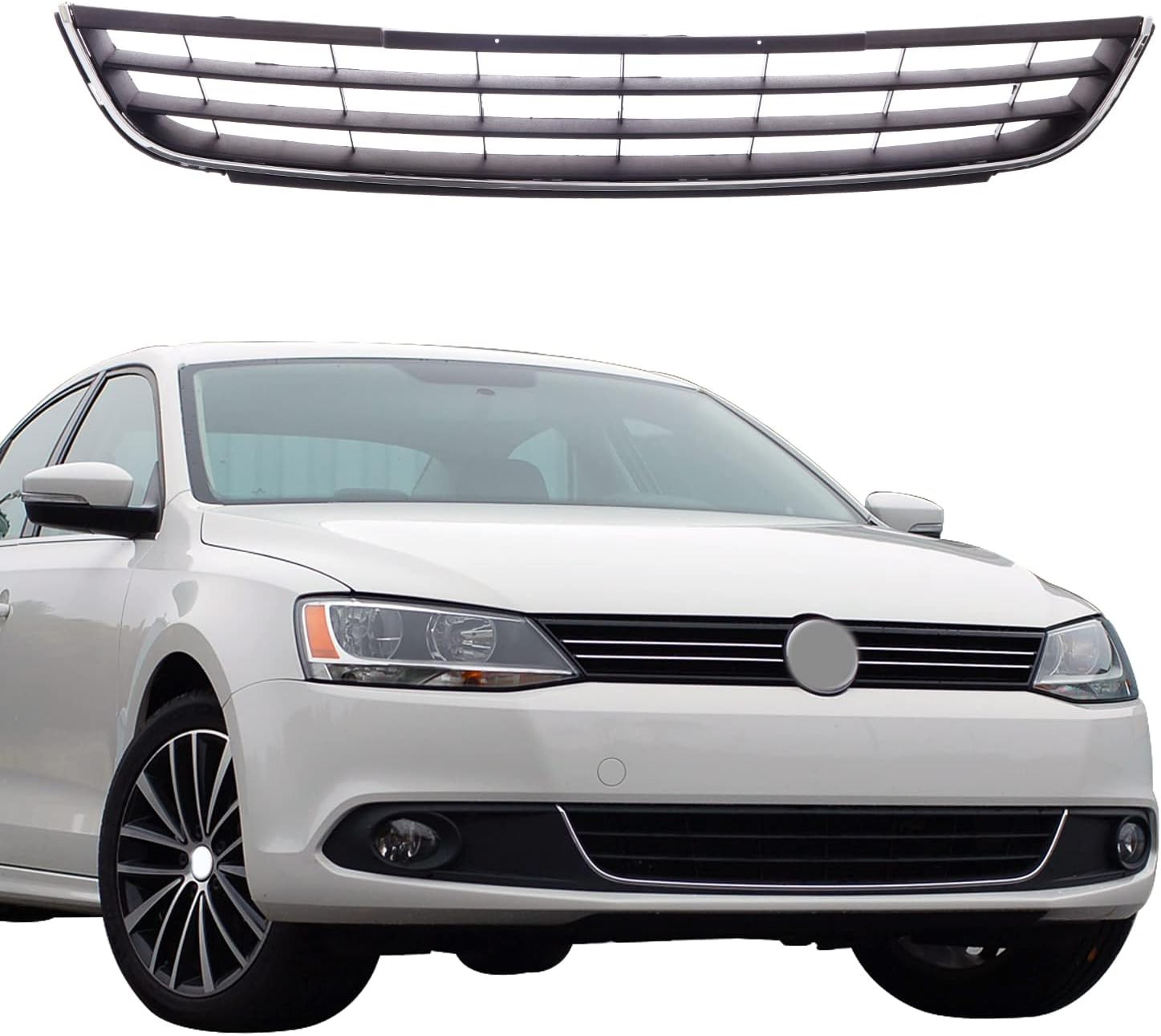 Front Bumper Lower Grille Grill Black Plastic Compatible for 2011-2014 Jetta Fit