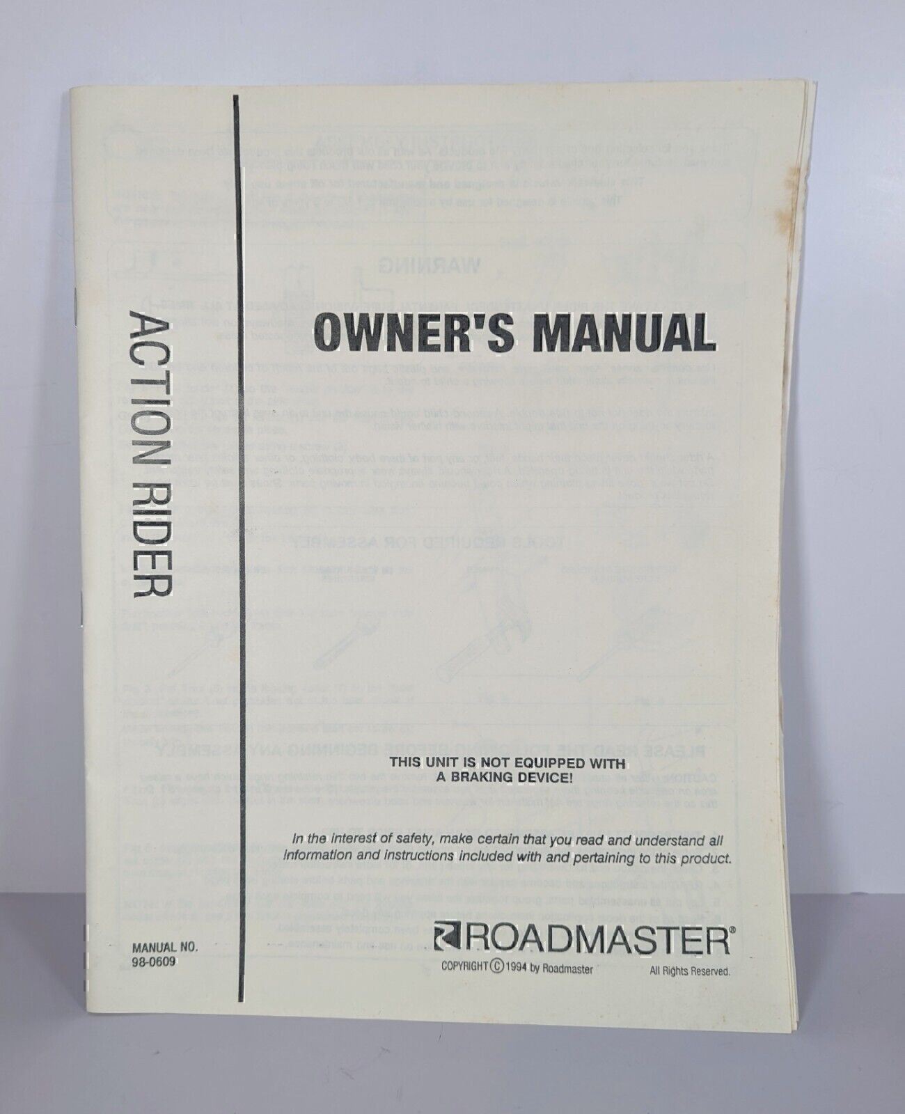 1994 Roadmaster Action Rider Tricycle Owner\'s Manual  Instruction Book  98-0609