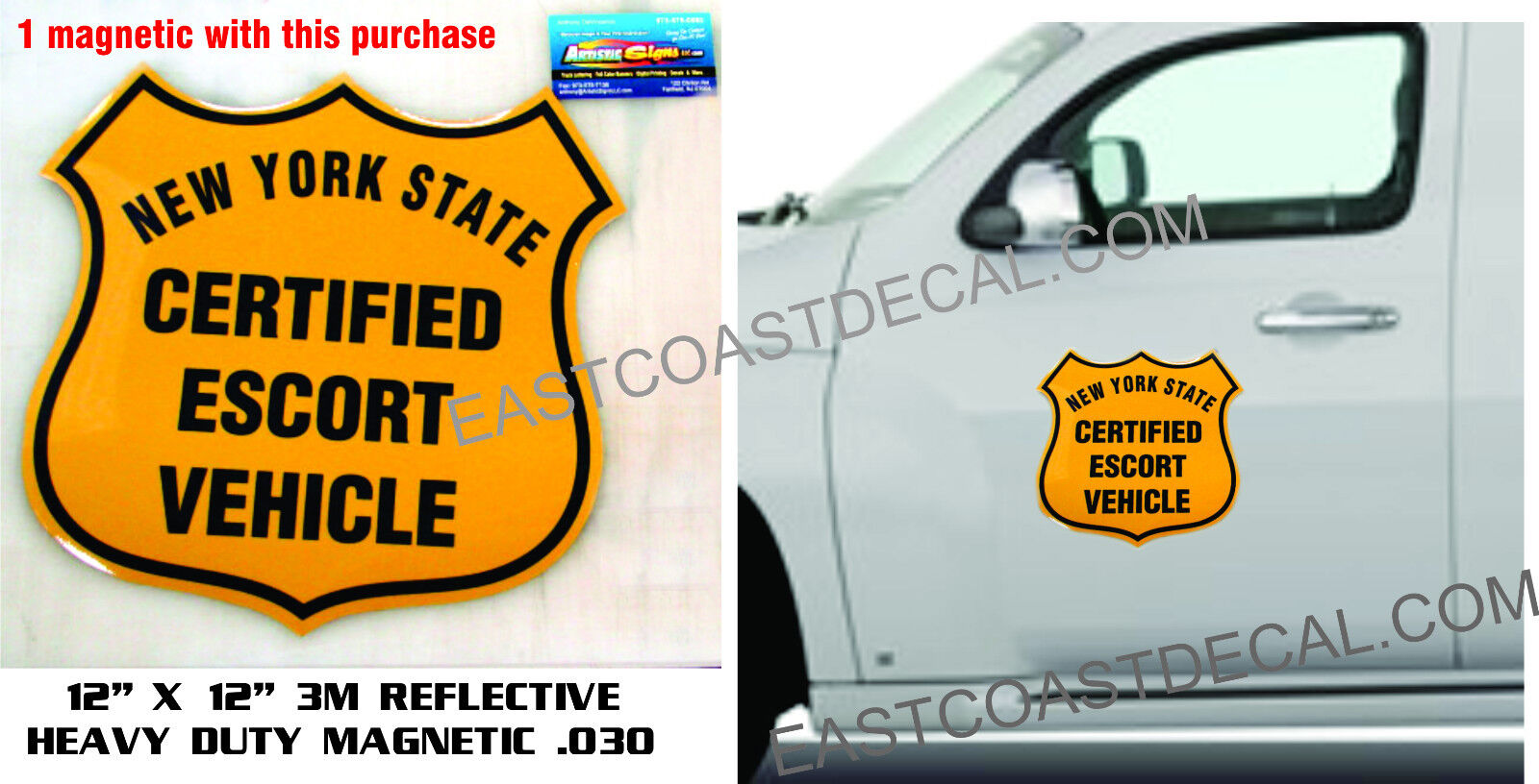 ANY STATE ESCORT PILOT SAFETY REFLECTIVE Magnetic Sign NEW Heavy Duty On & Off