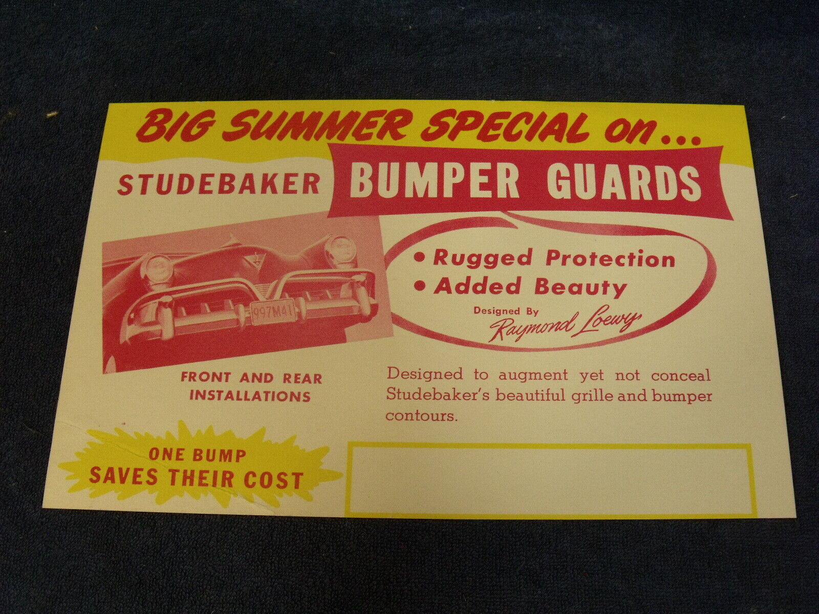 1950\'s Studebaker Sales Card ~ Studebaker Bumper Guards Summer Special