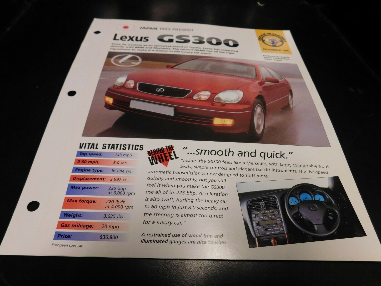 1993+ Lexus GS300 Spec Sheet Brochure Photo Poster 